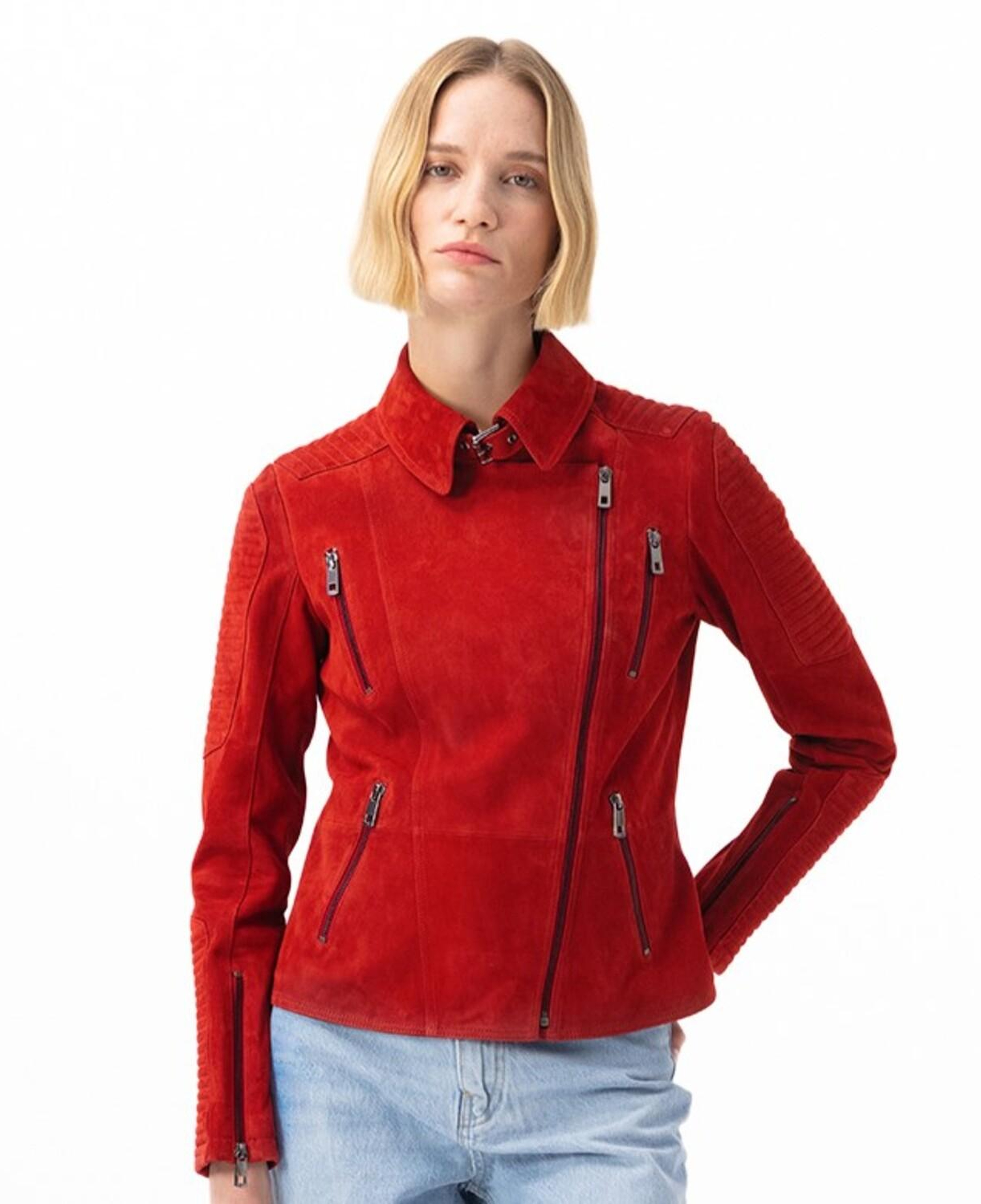 Kadın Kırmızı Süet Deri Ceket