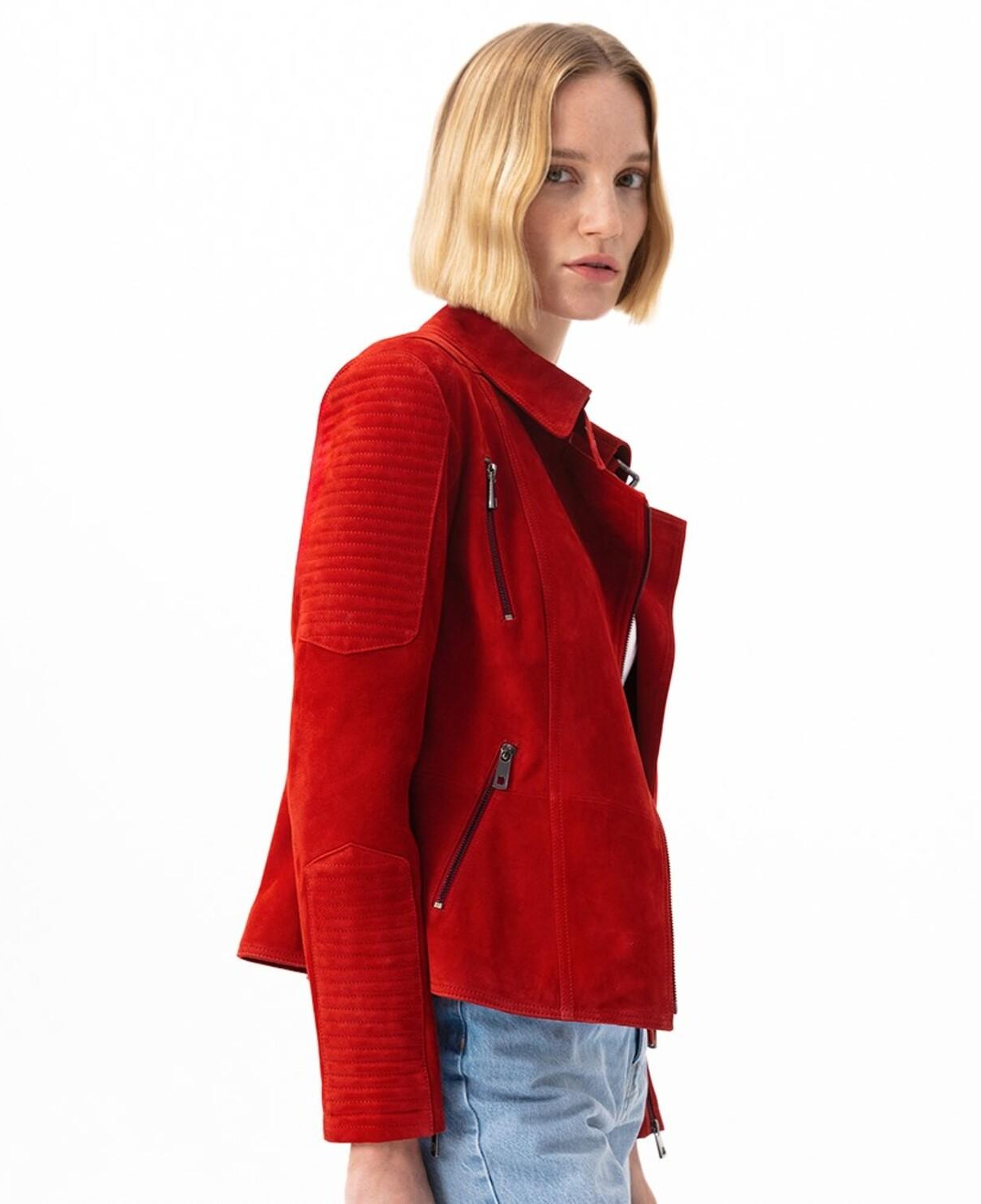 Kadın Kırmızı Süet Deri Ceket