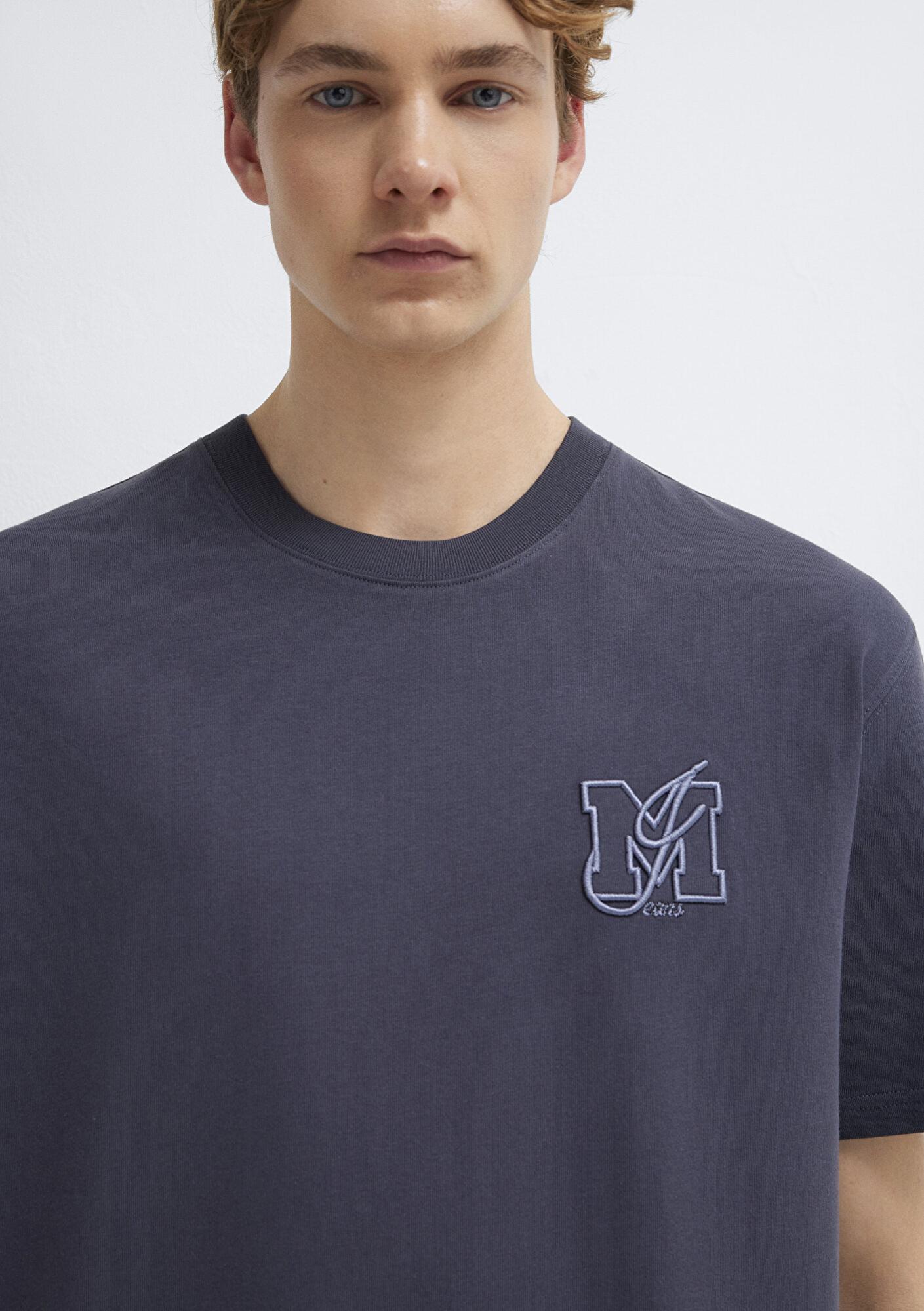 Mavi MJ Logo Detaylı Gri Tişört Loose Fit / Bol Rahat Kesim 0612885-70101