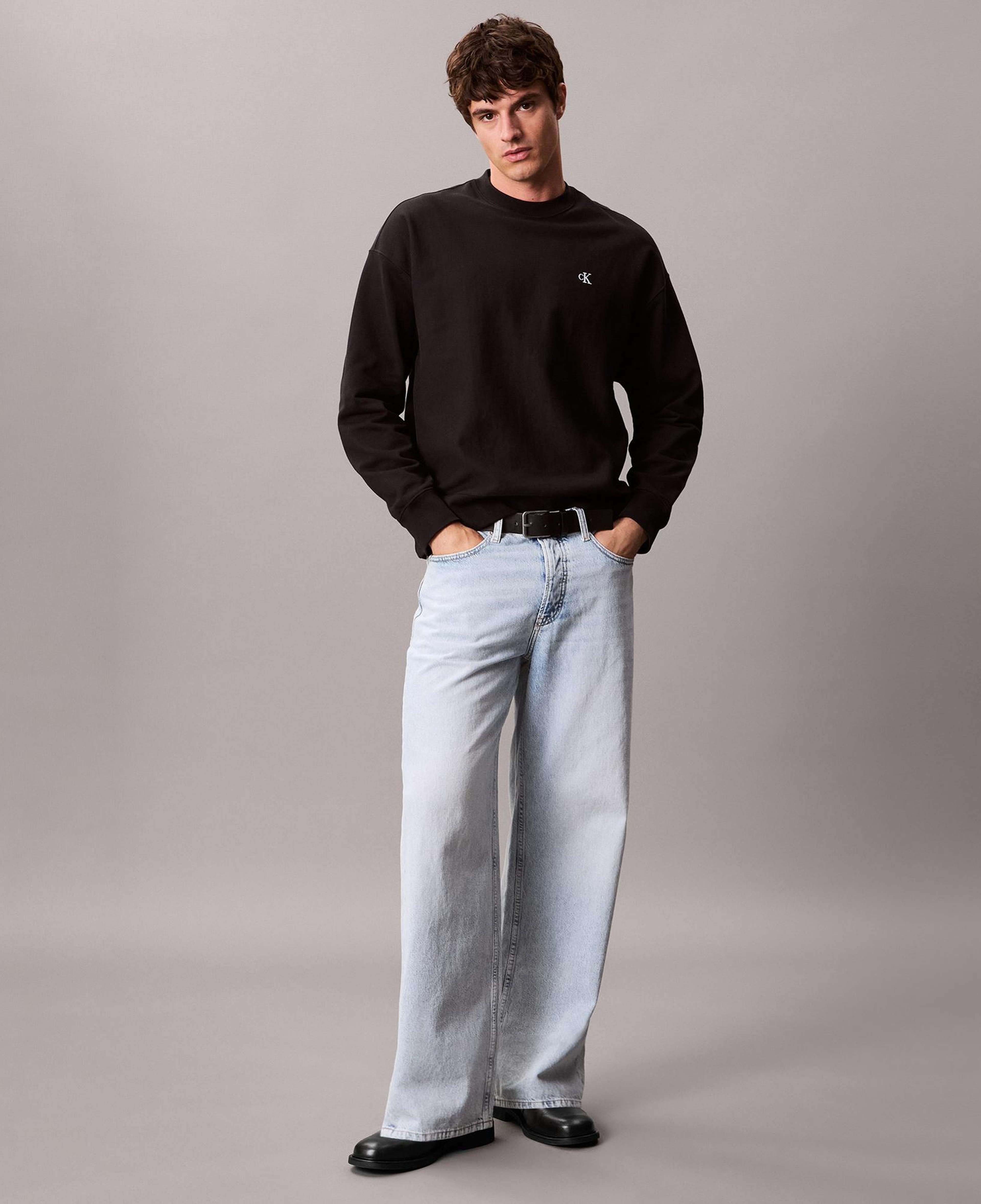 Calvin Klein Premium Terry Monogram Erkek Siyah Sweatshirt