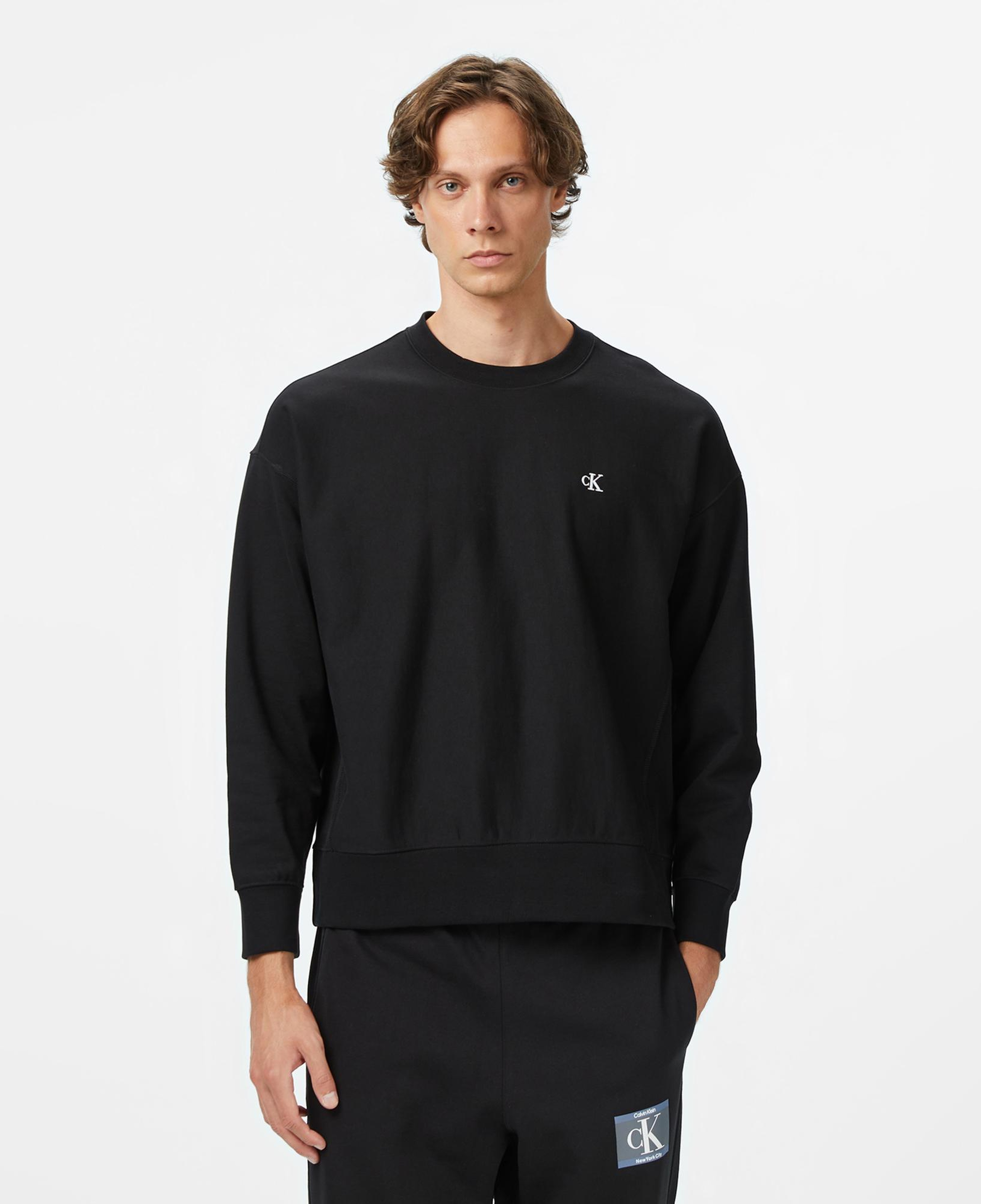 Calvin Klein Premium Terry Monogram Erkek Siyah Sweatshirt