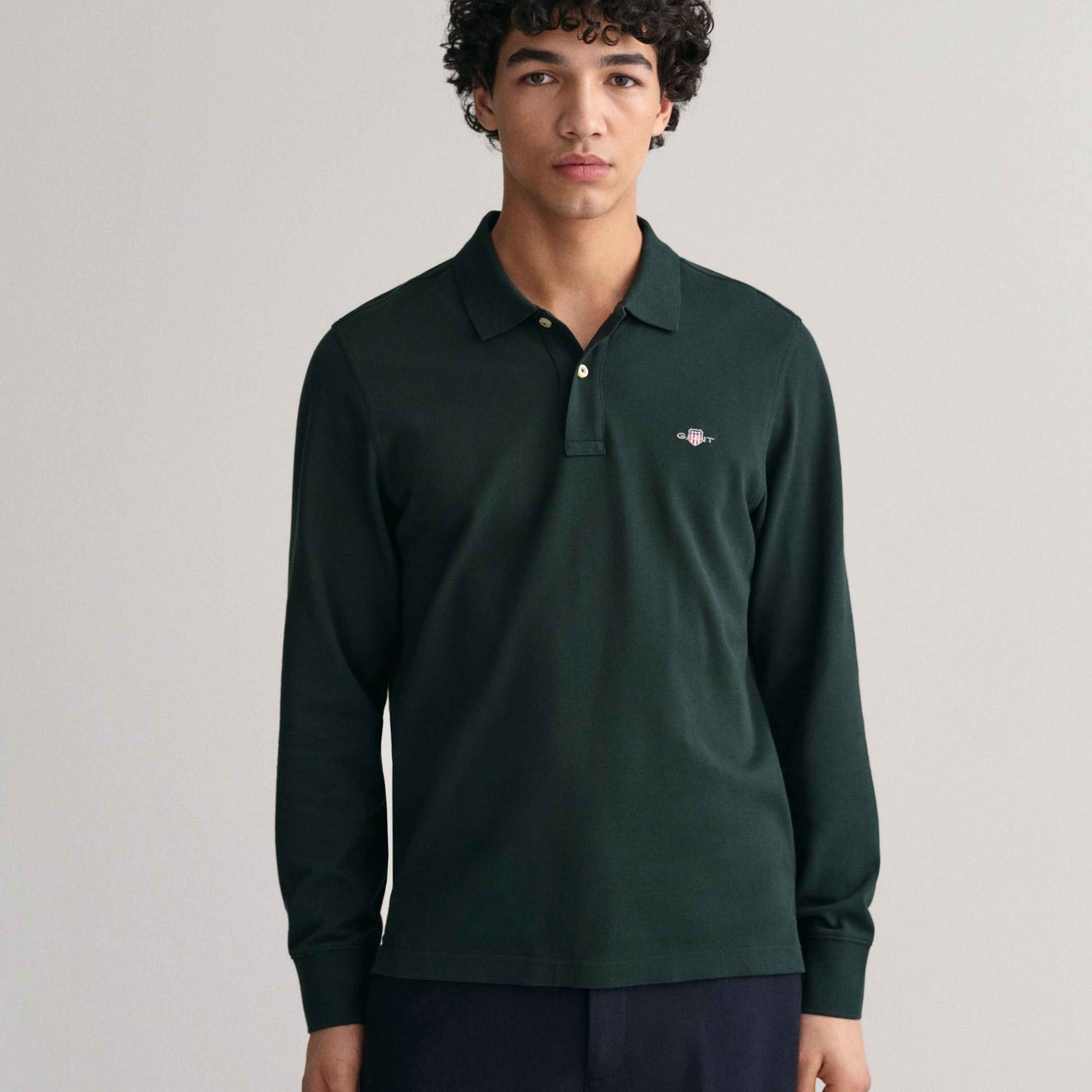 GANT Erkek Yeşil Regular Fit Uzun Kollu Polo