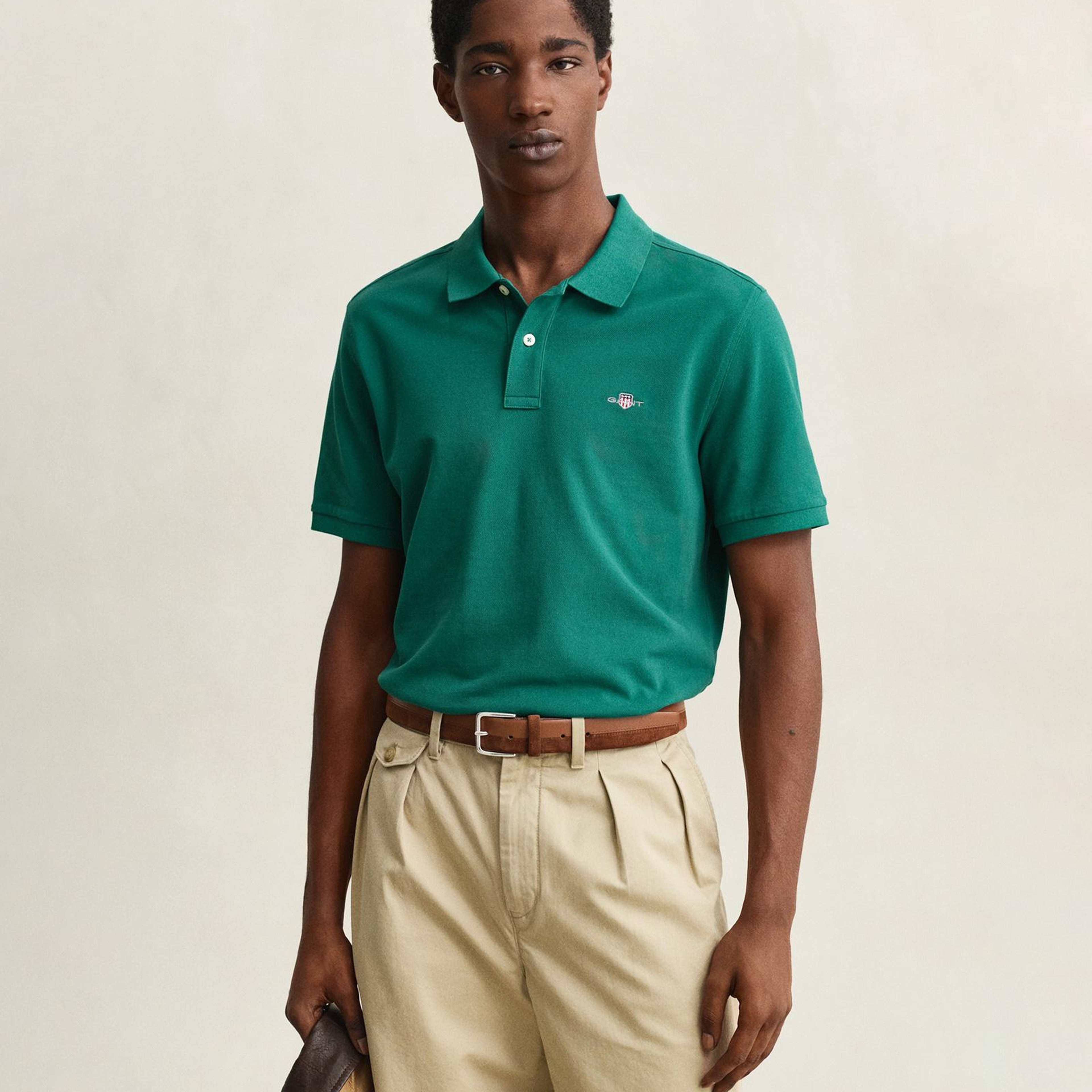 GANT Erkek Yeşil Regular Fit Logolu Polo Yaka T-Shirt