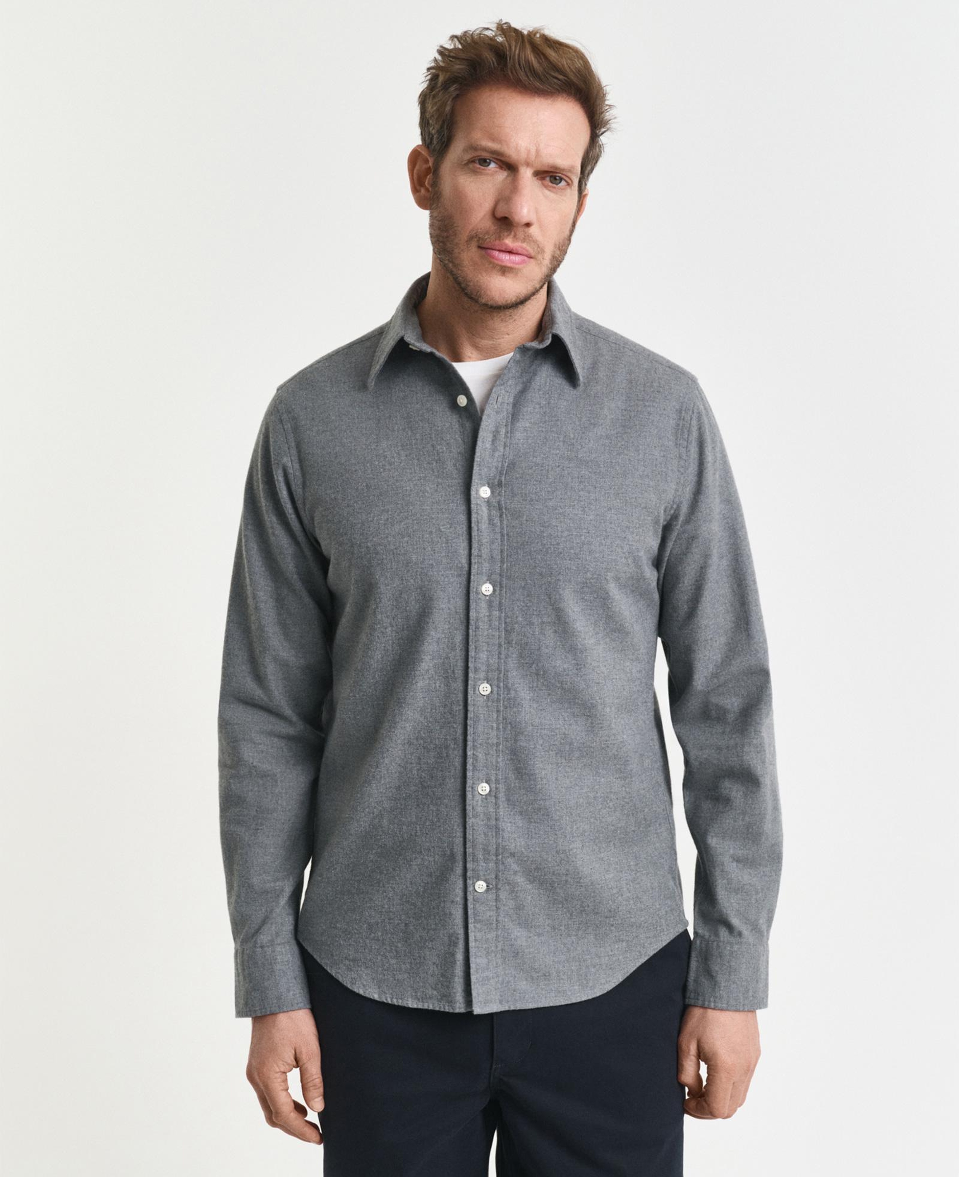 GANT Erkek Gri Regular Fit Bisiklet Yaka Gömlek