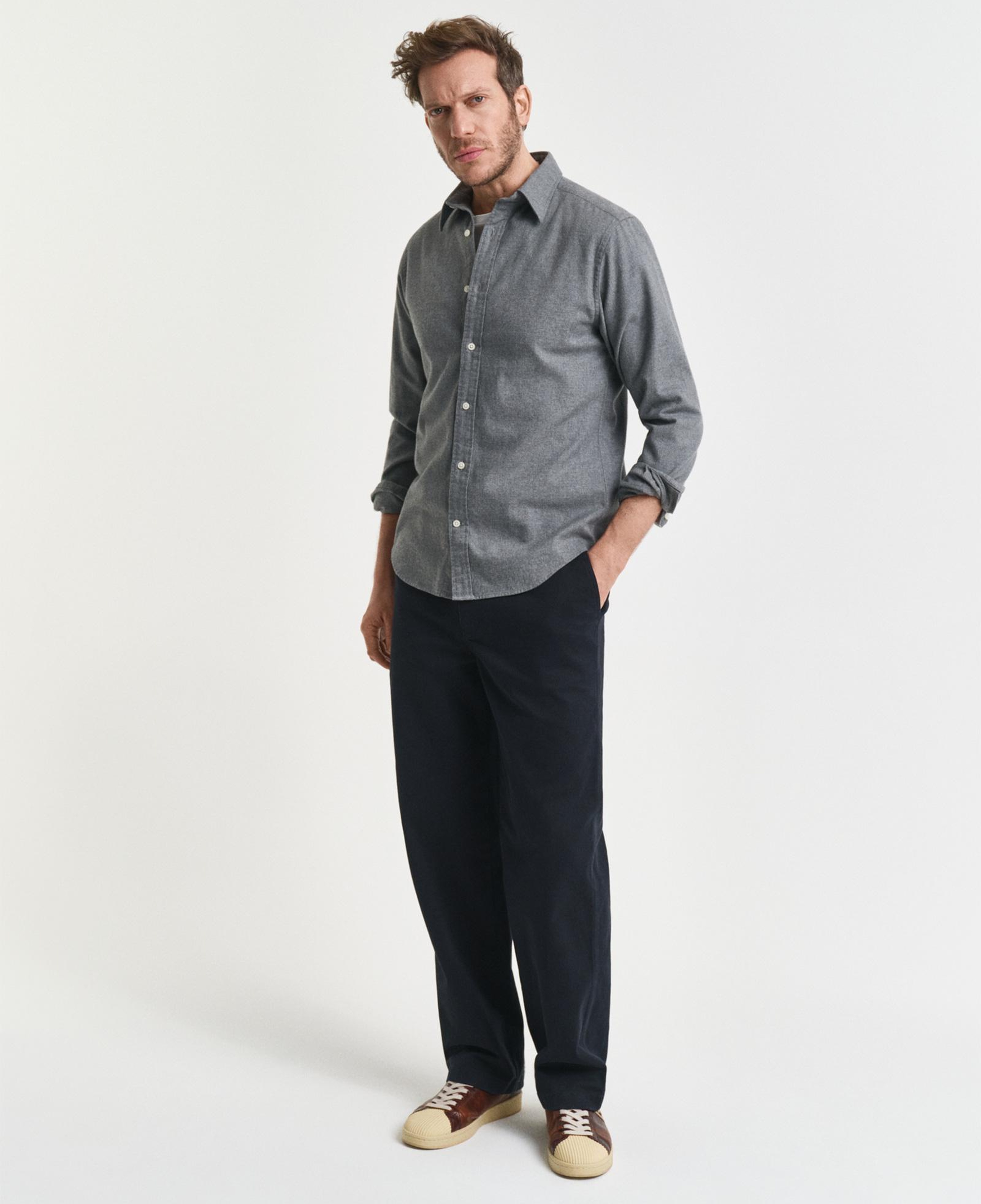 GANT Erkek Gri Regular Fit Bisiklet Yaka Gömlek