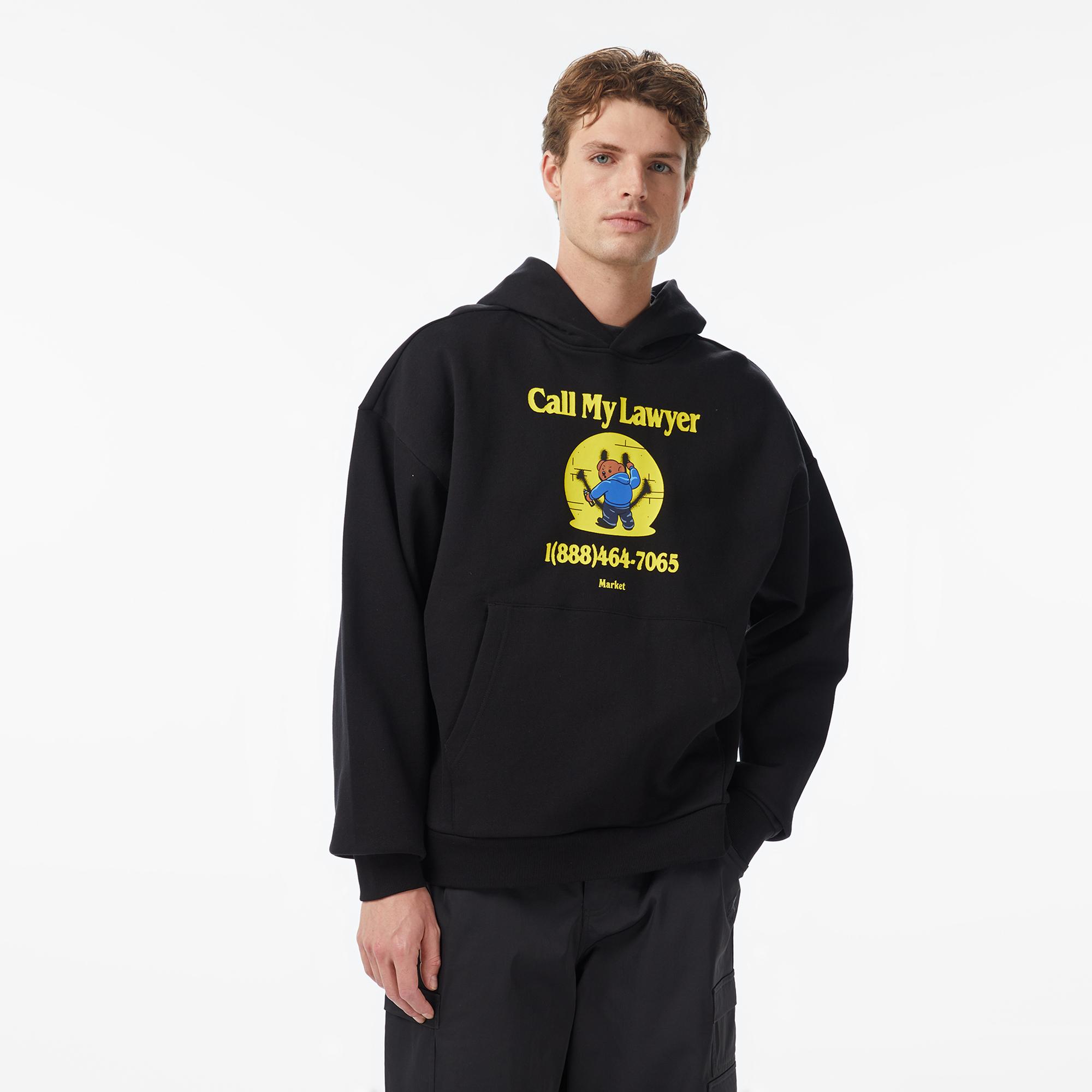Market Smiley Call My Lawyer Bear Erkek Siyah Hoodie