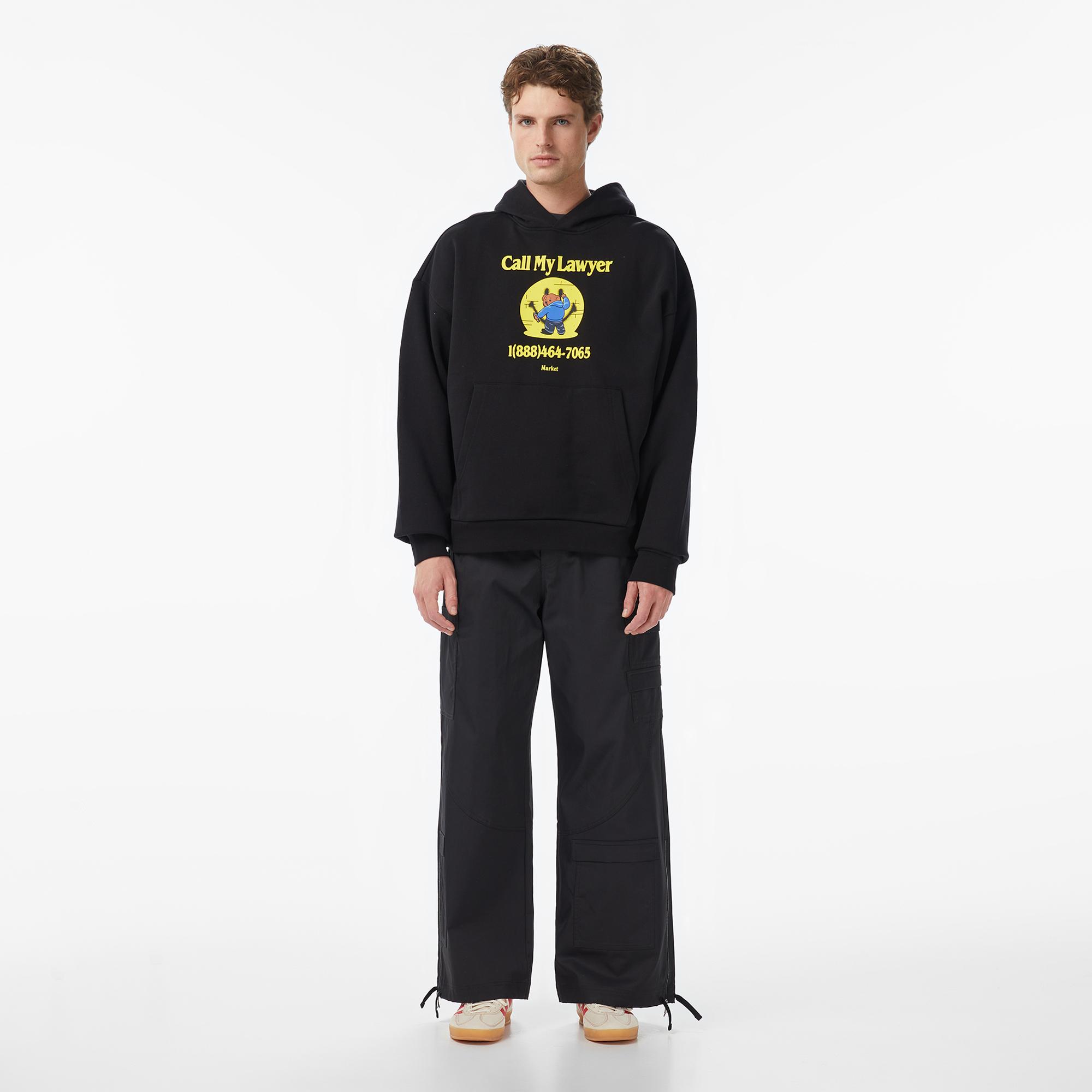 Market Smiley Call My Lawyer Bear Erkek Siyah Hoodie