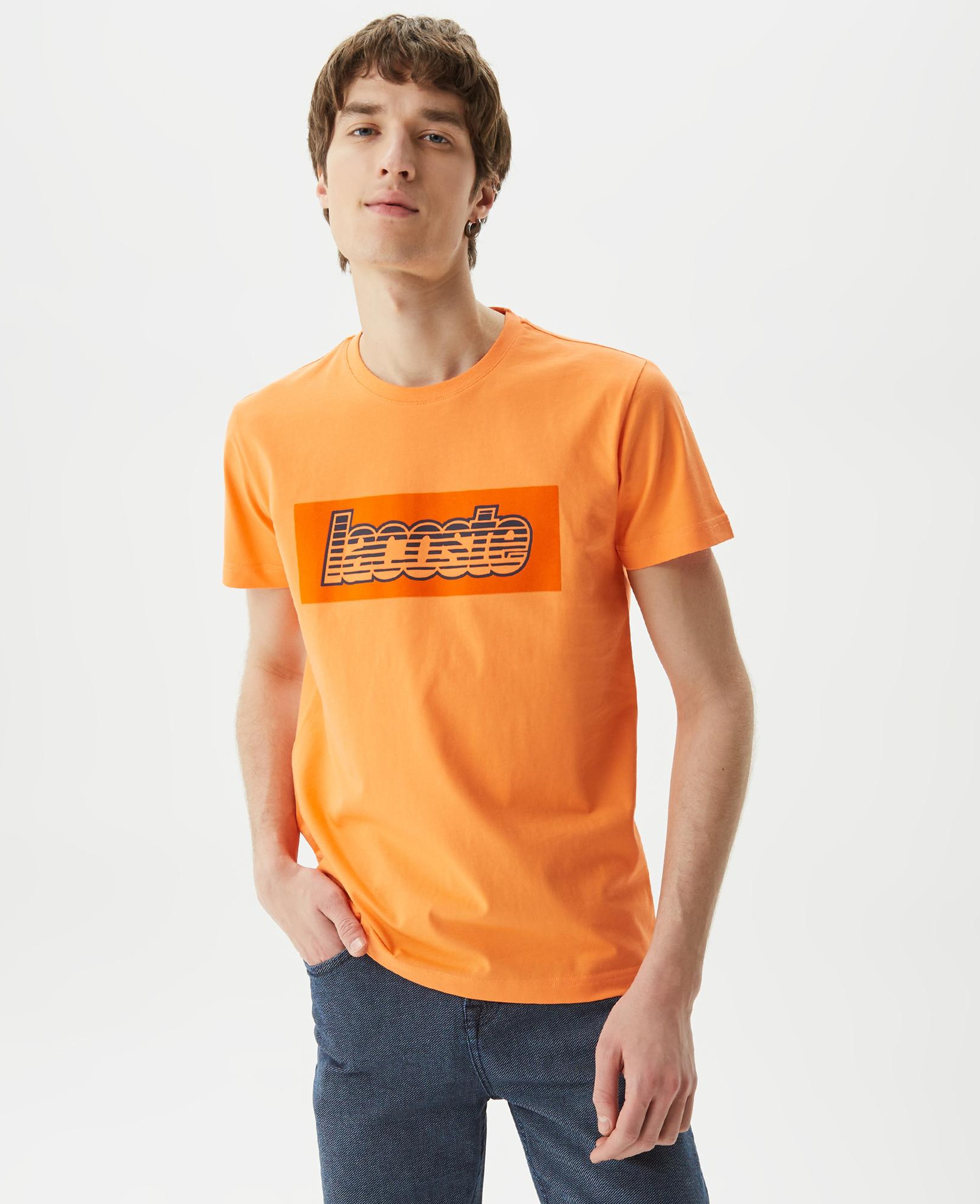 Erkek Regular Fit Bisiklet Yaka Baskılı Turuncu T-Shirt