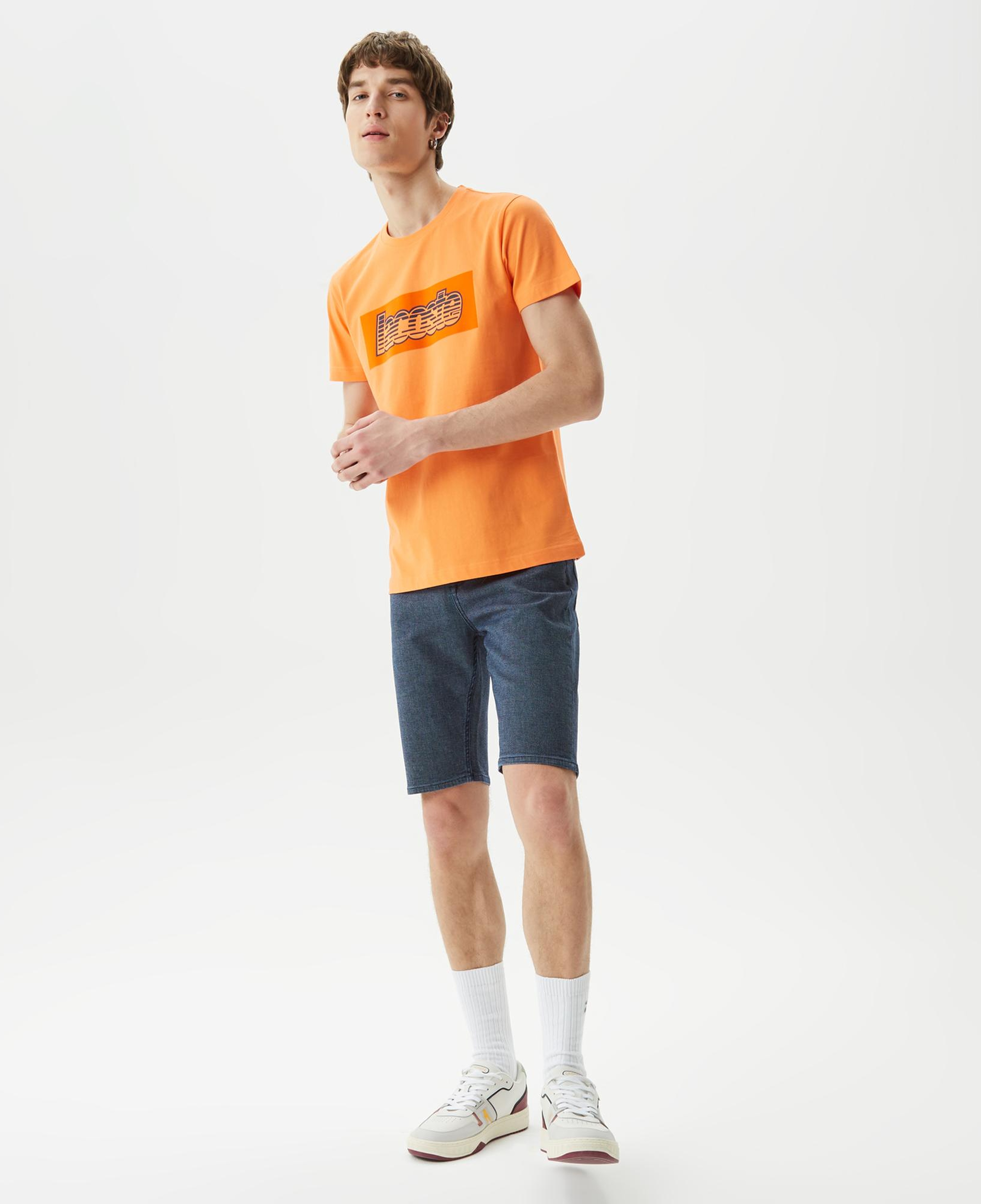 Erkek Regular Fit Bisiklet Yaka Baskılı Turuncu T-Shirt