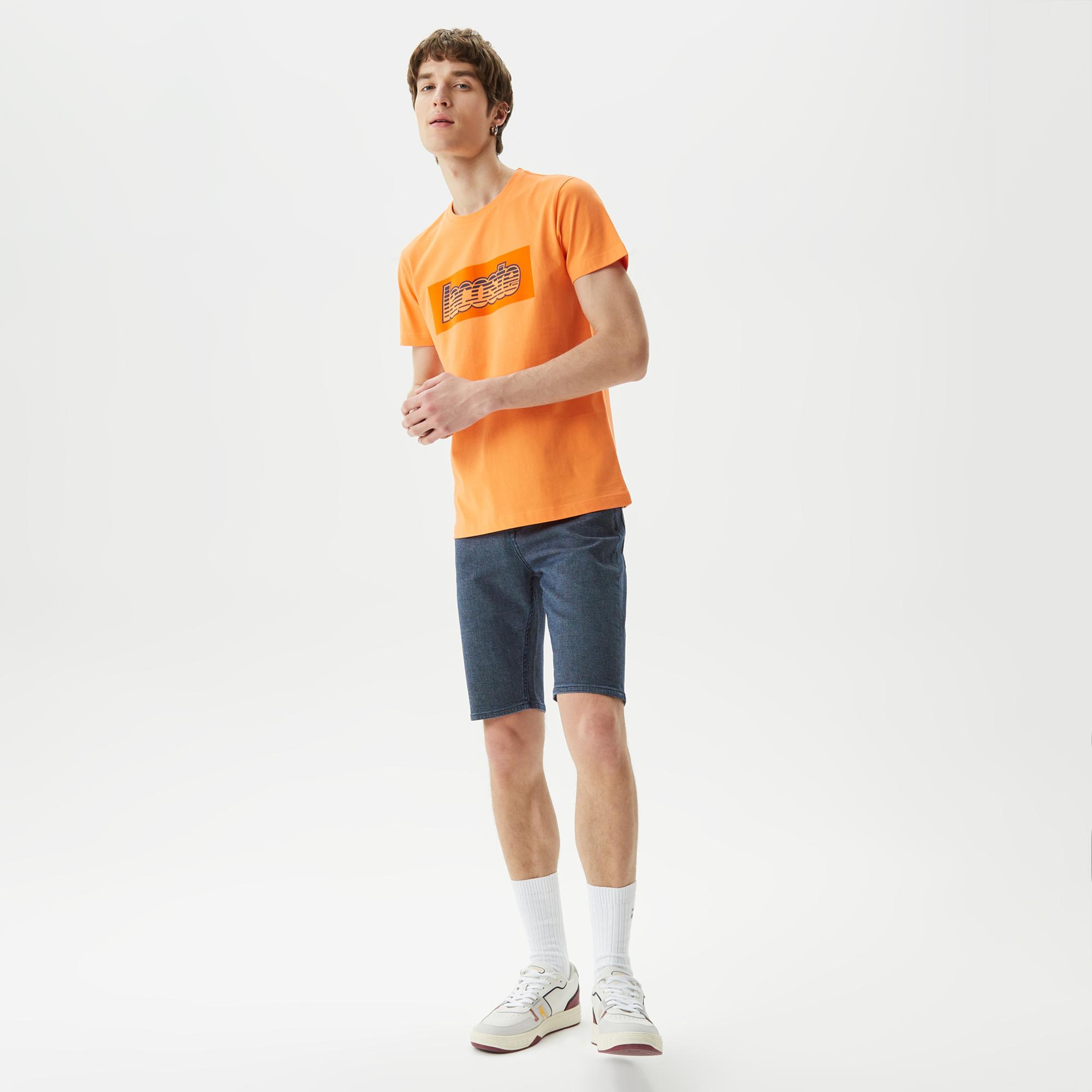 Erkek Regular Fit Bisiklet Yaka Baskılı Turuncu T-Shirt
