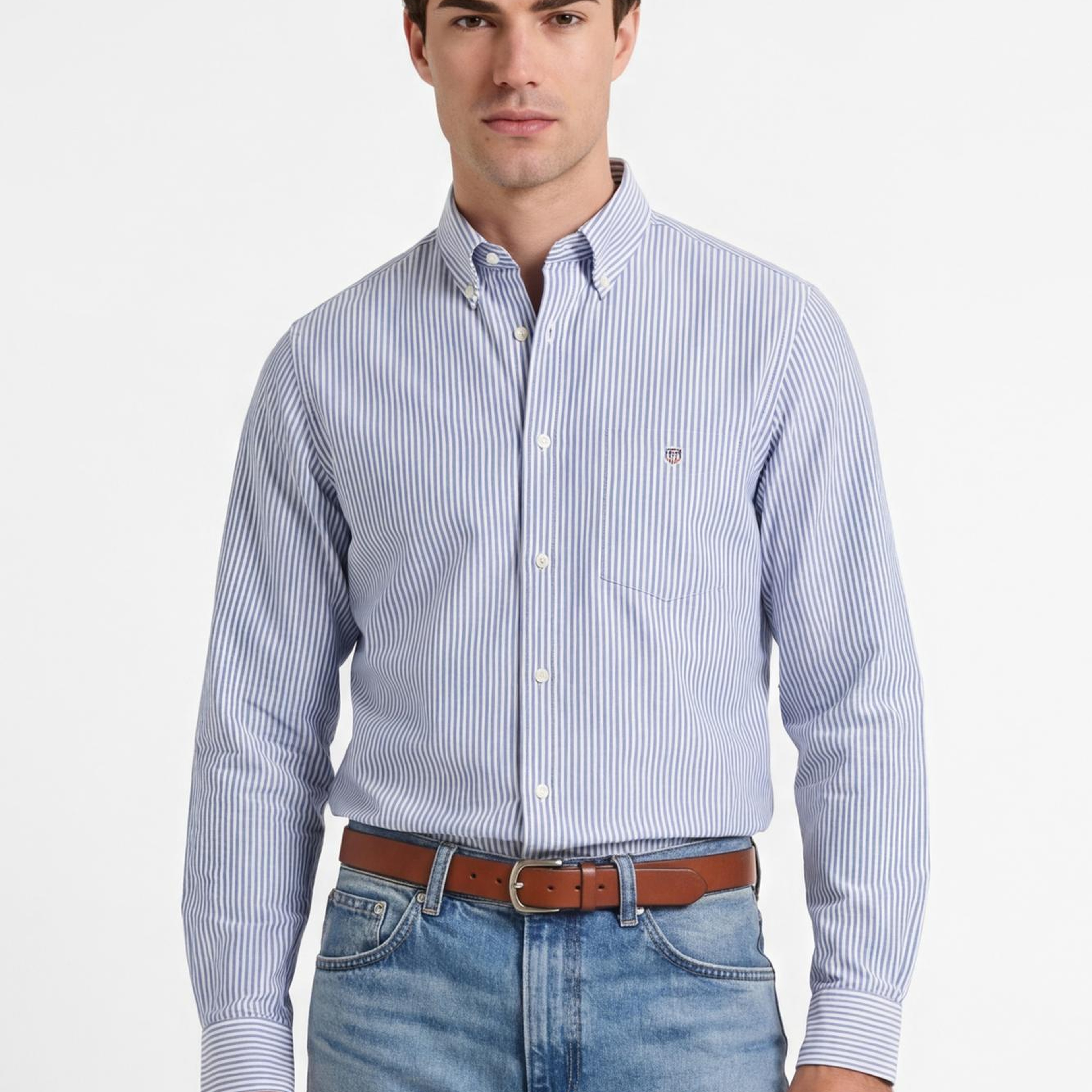 GANT Erkek Mavi Regular Fit Çizgili Logolu Gömlek