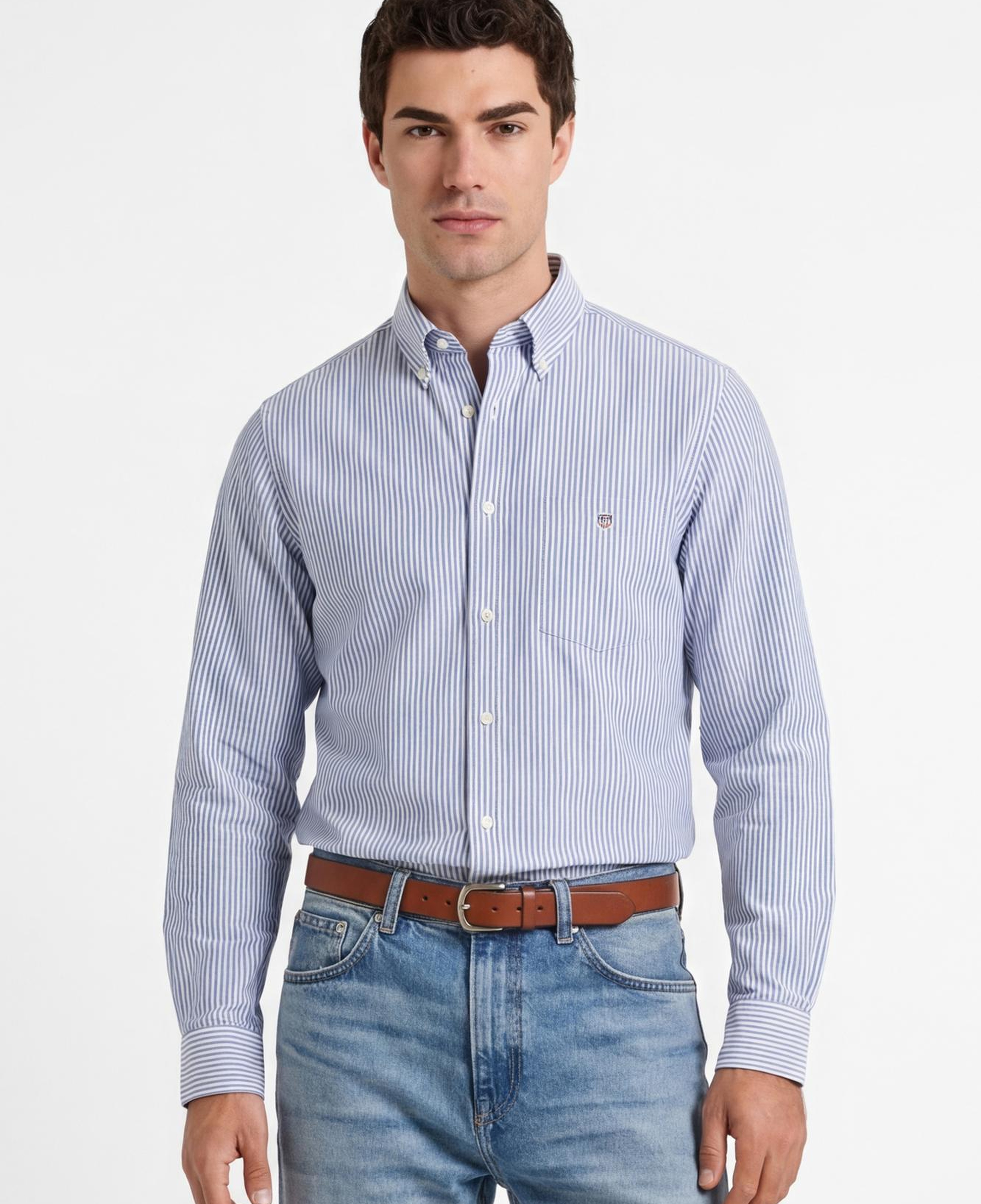 GANT Erkek Mavi Regular Fit Çizgili Logolu Gömlek