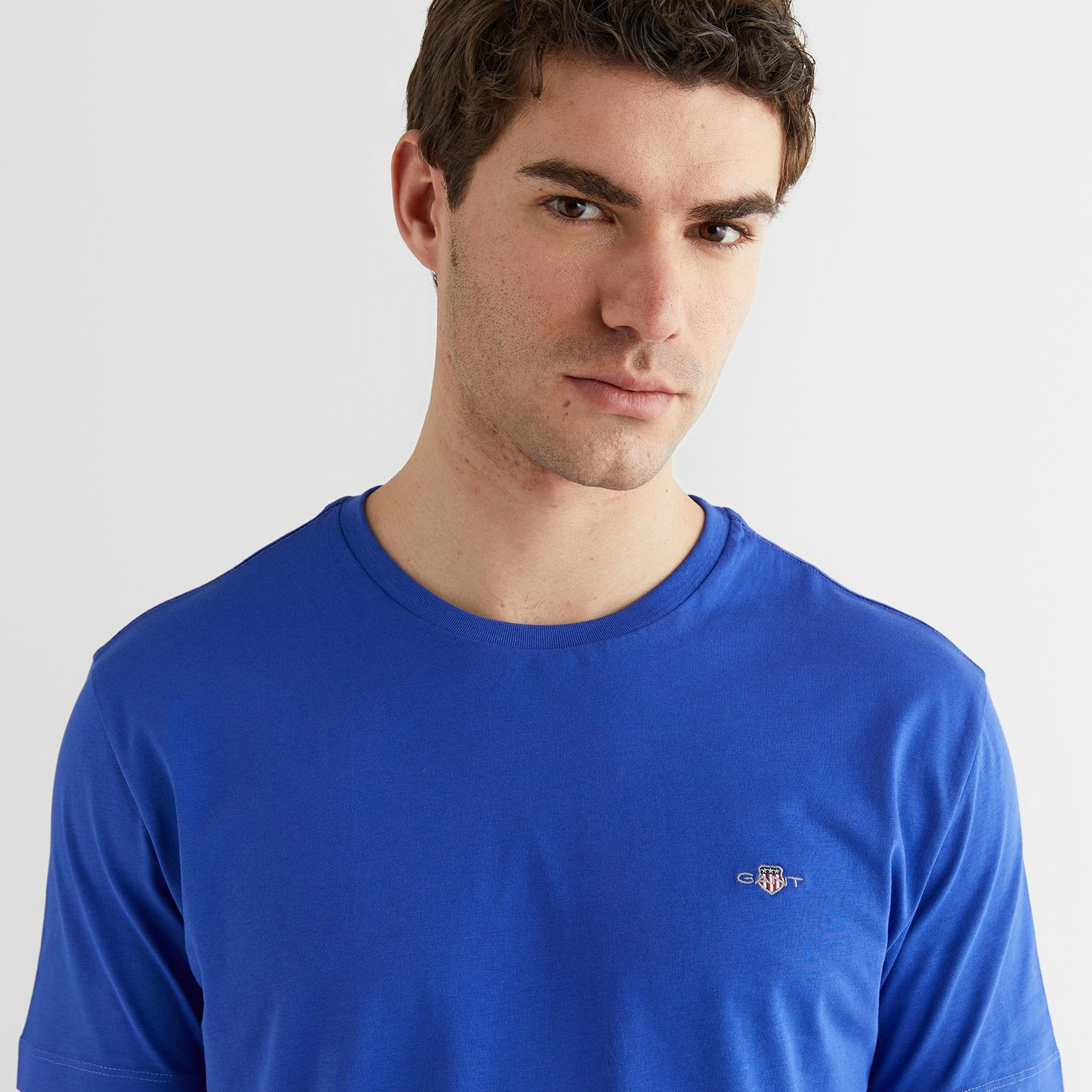 GANT Erkek Mavi Bisiklet Yaka Regular Fit Logolu T-Shirt