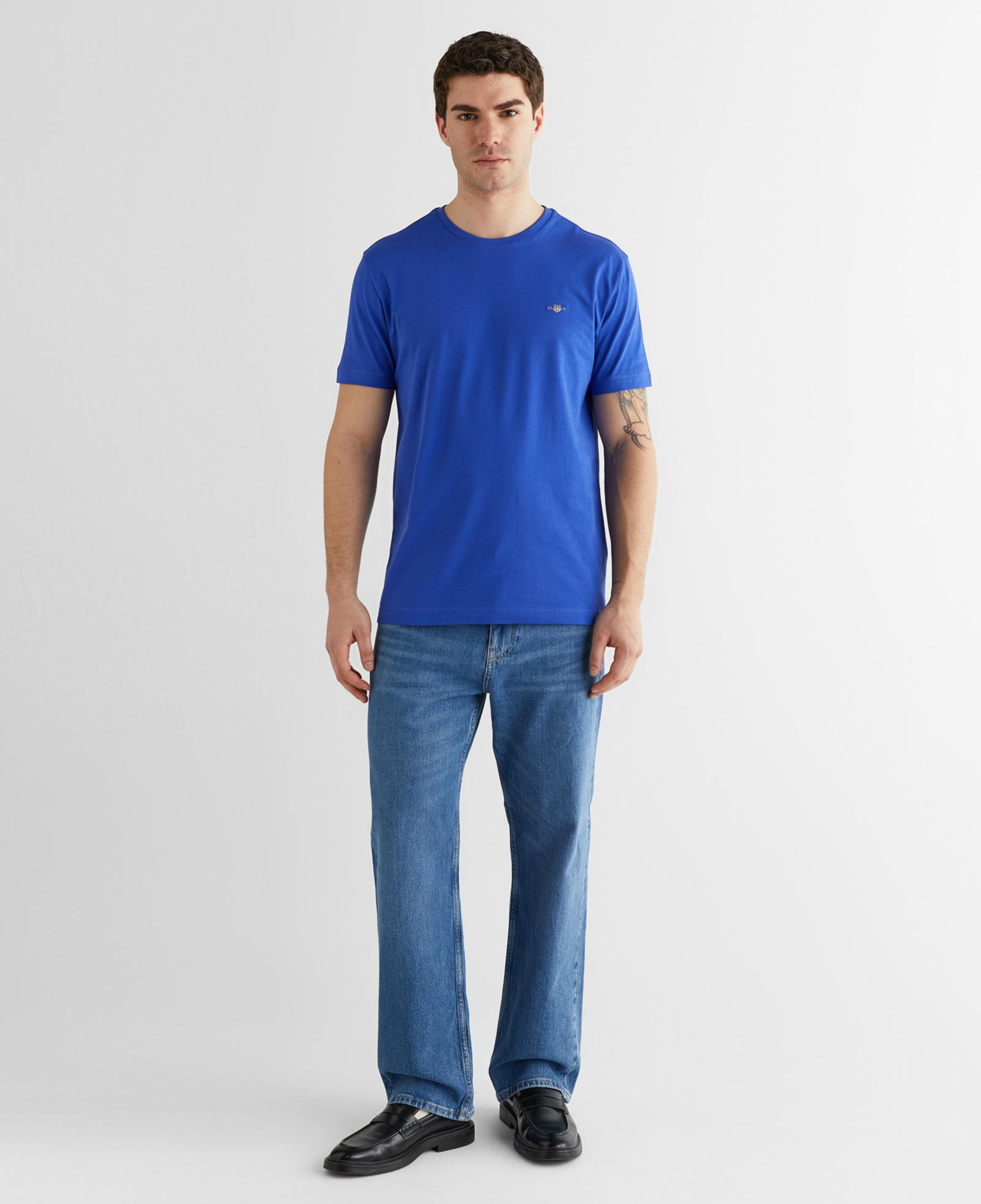 GANT Erkek Mavi Bisiklet Yaka Regular Fit Logolu T-Shirt