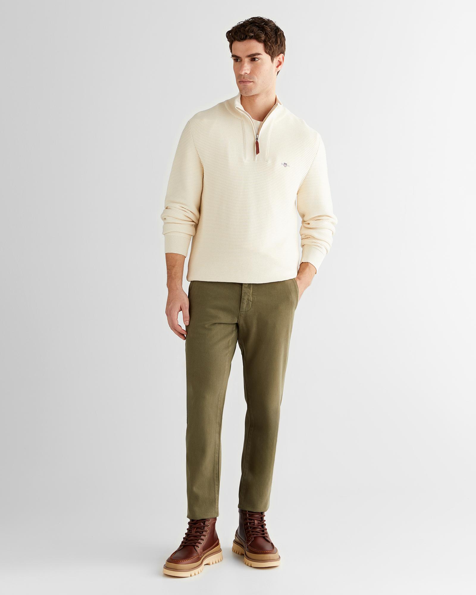 GANT Erkek Krem Regular Fit Yarım Fermuarlı Triko