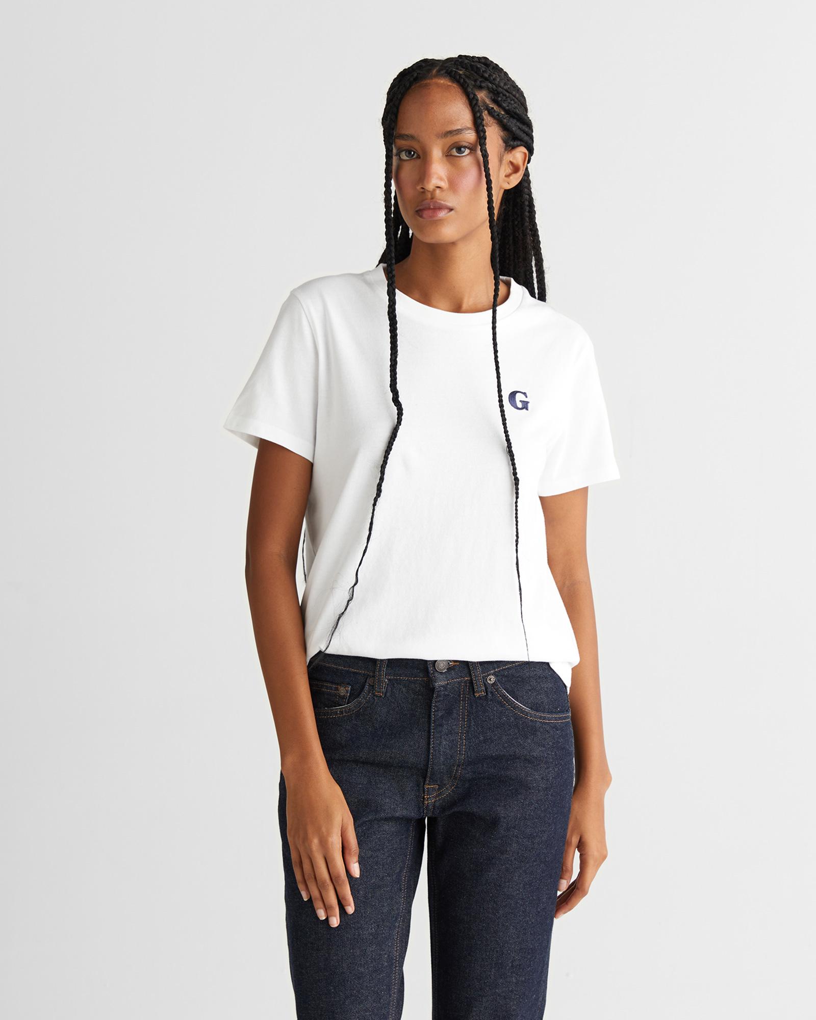 GANT Kadın Beyaz Regular Fit Bisiklet Yaka T-Shirt