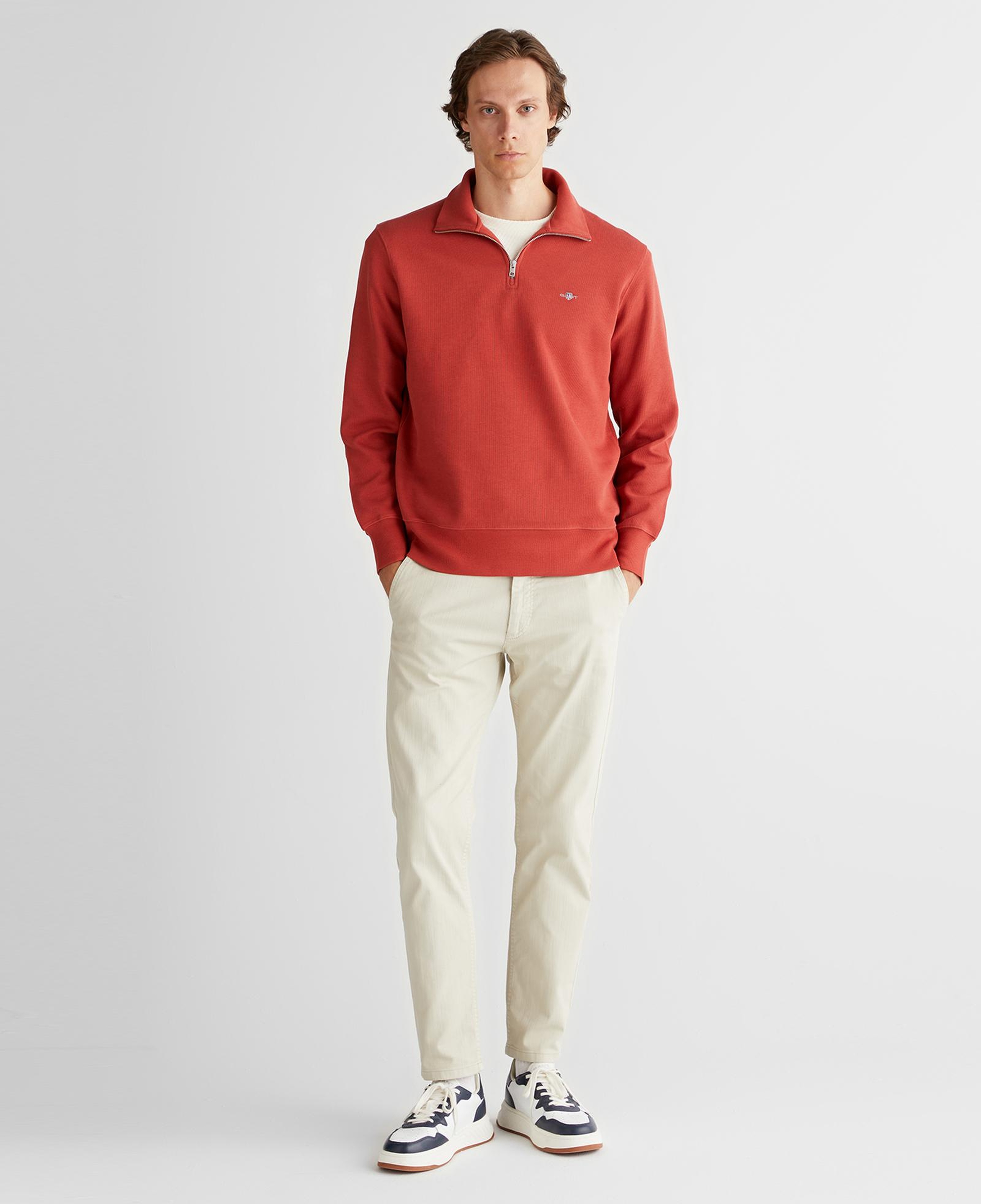 GANT Erkek Kırmızı Regular Fit Yarım Fermuarlı Sweatshirt
