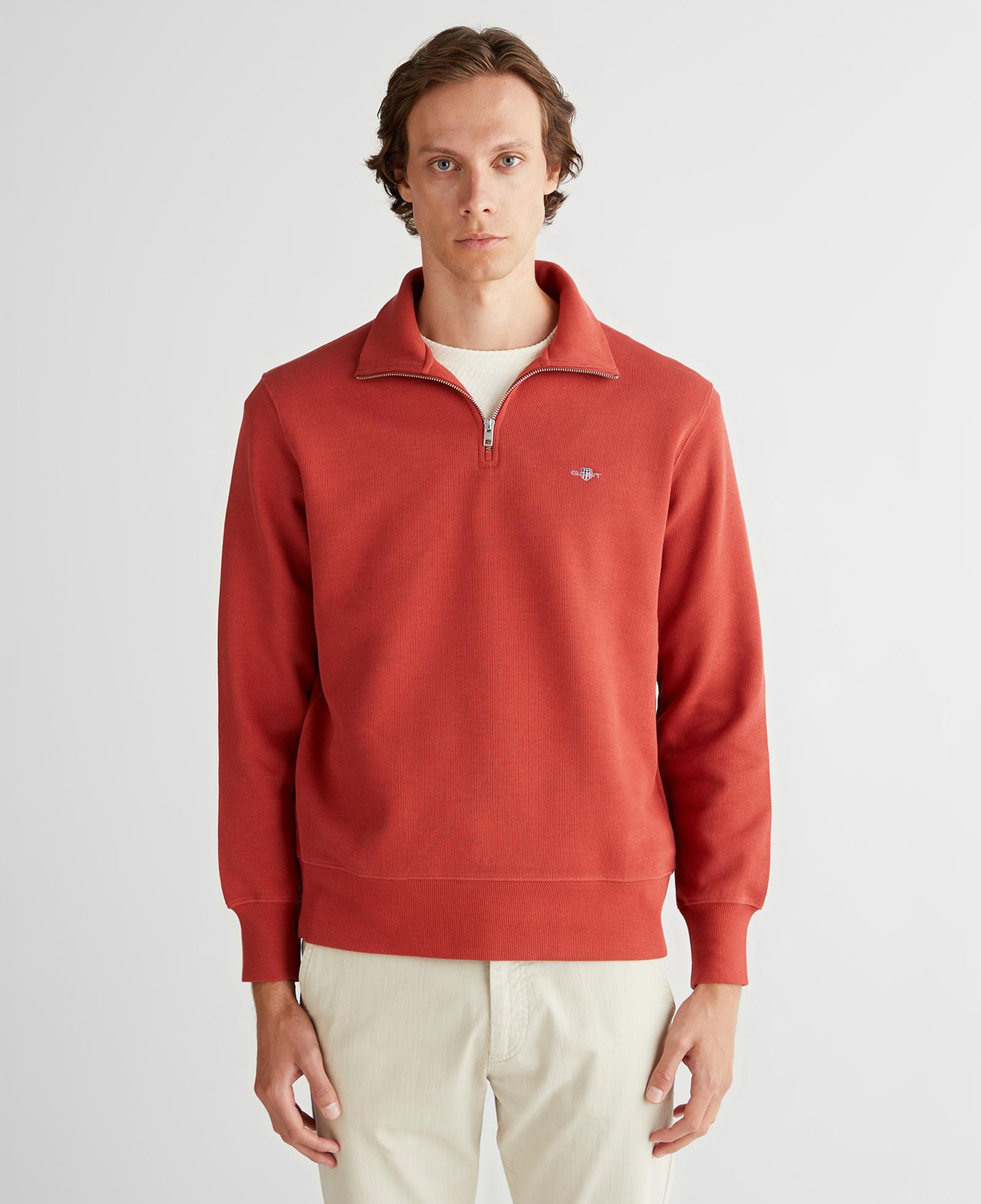 GANT Erkek Kırmızı Regular Fit Yarım Fermuarlı Sweatshirt