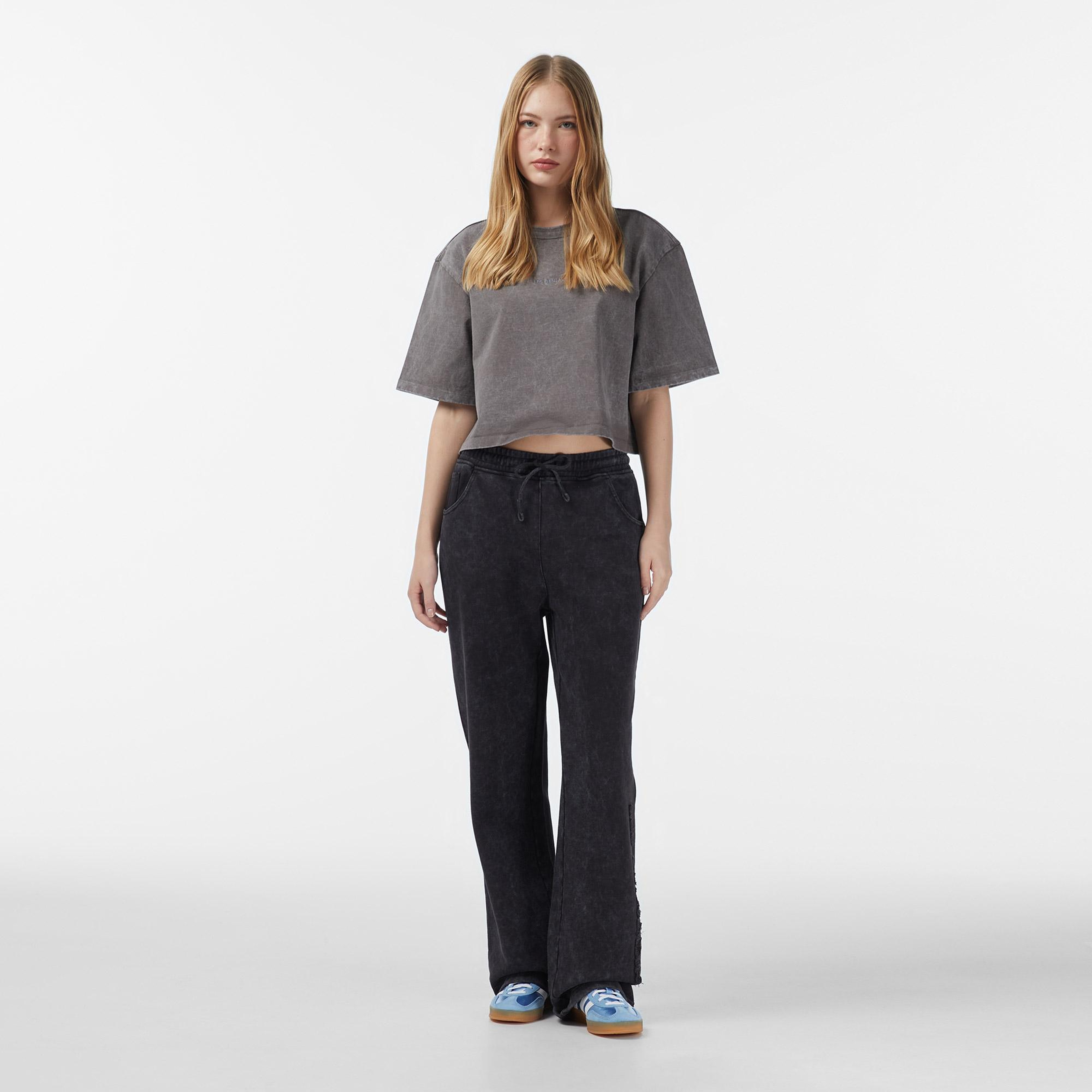 Les Benjamins Crop Oversize Fit Kadın Gri T-Shirt