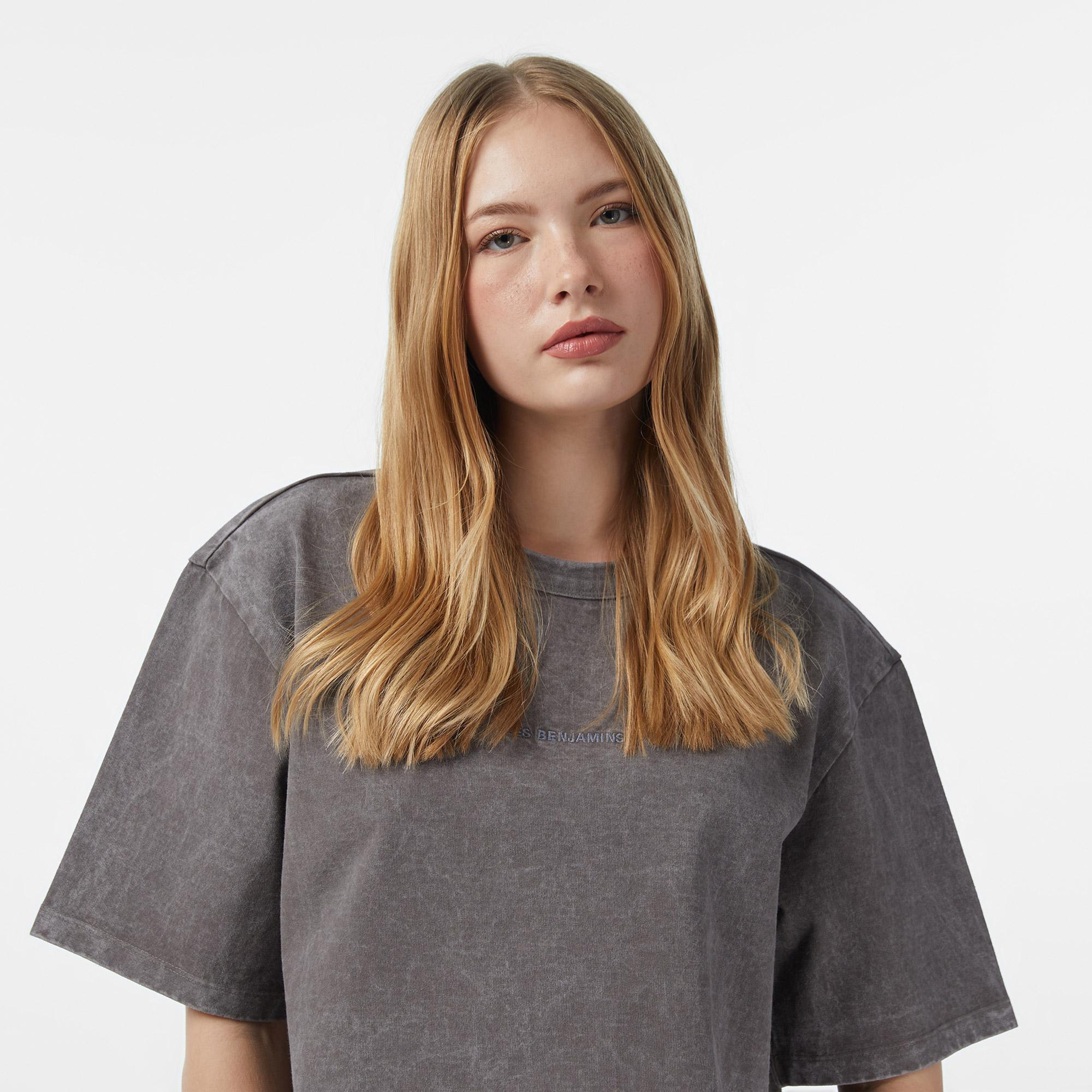 Les Benjamins Crop Oversize Fit Kadın Gri T-Shirt