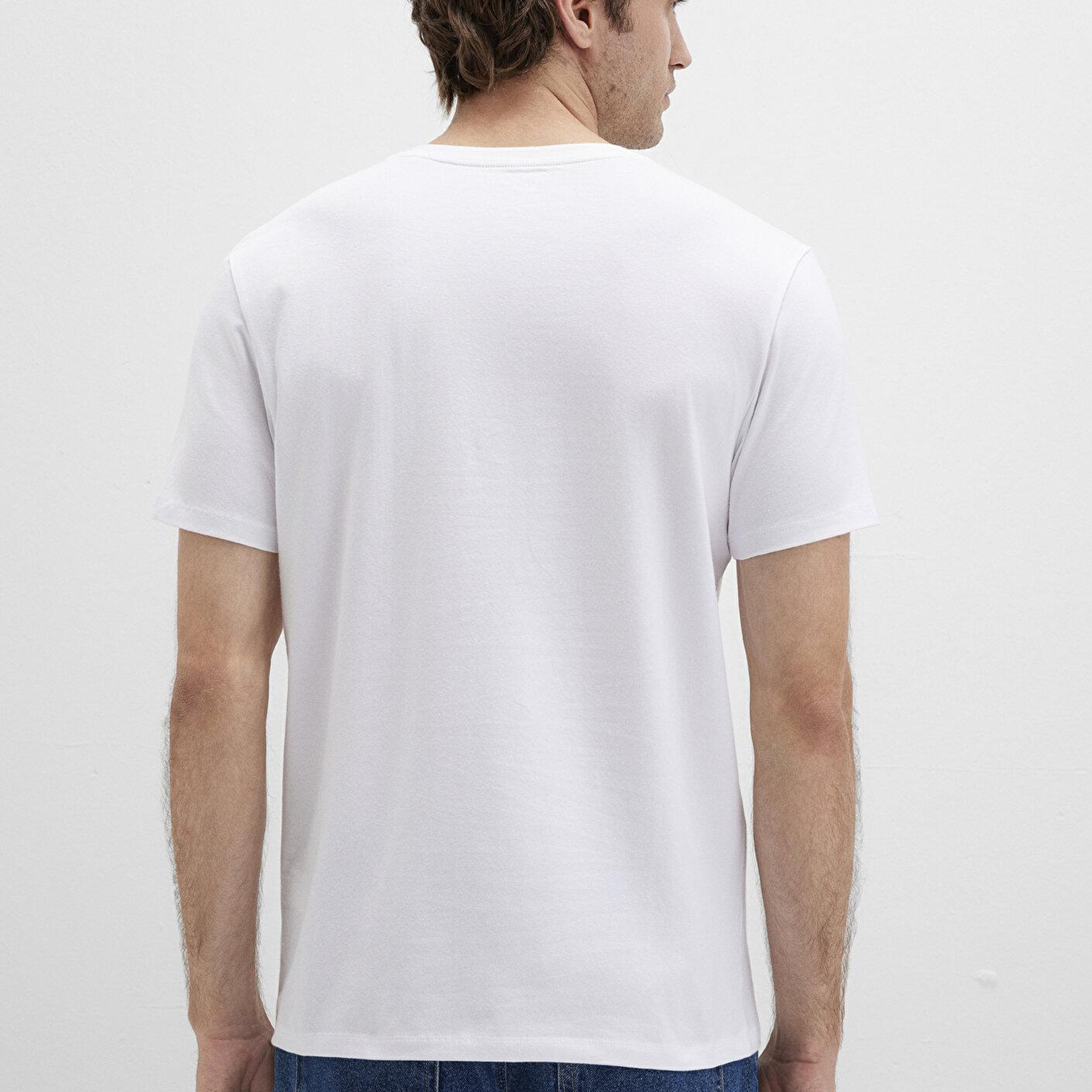 Mavi Stretch V Yaka Beyaz Basic Tişört Fitted / Vücuda Oturan Kesim 061748-620