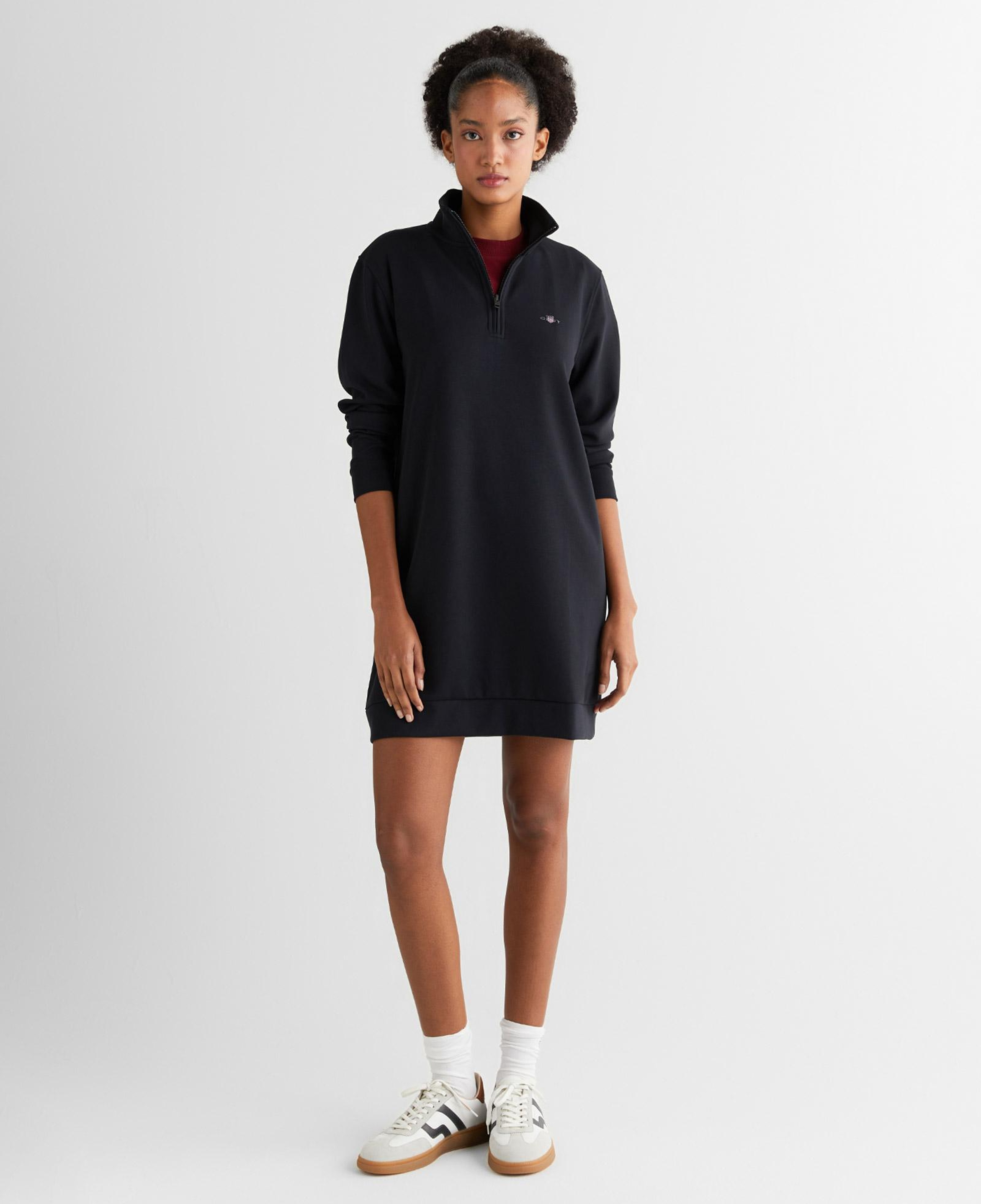 GANT Kadın Siyah Regular Fit Yarım Fermuarlı Elbise