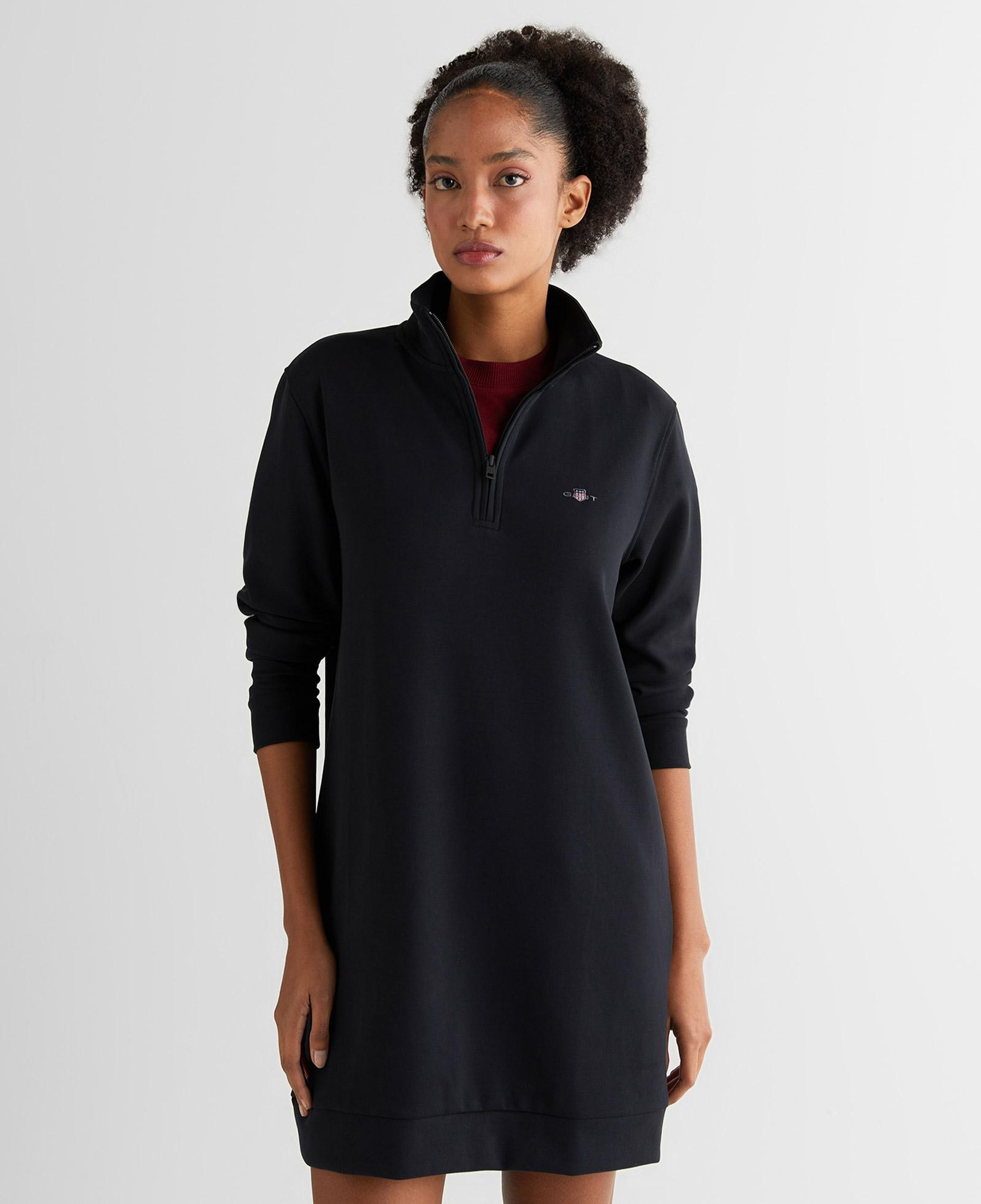 GANT Kadın Siyah Regular Fit Yarım Fermuarlı Elbise