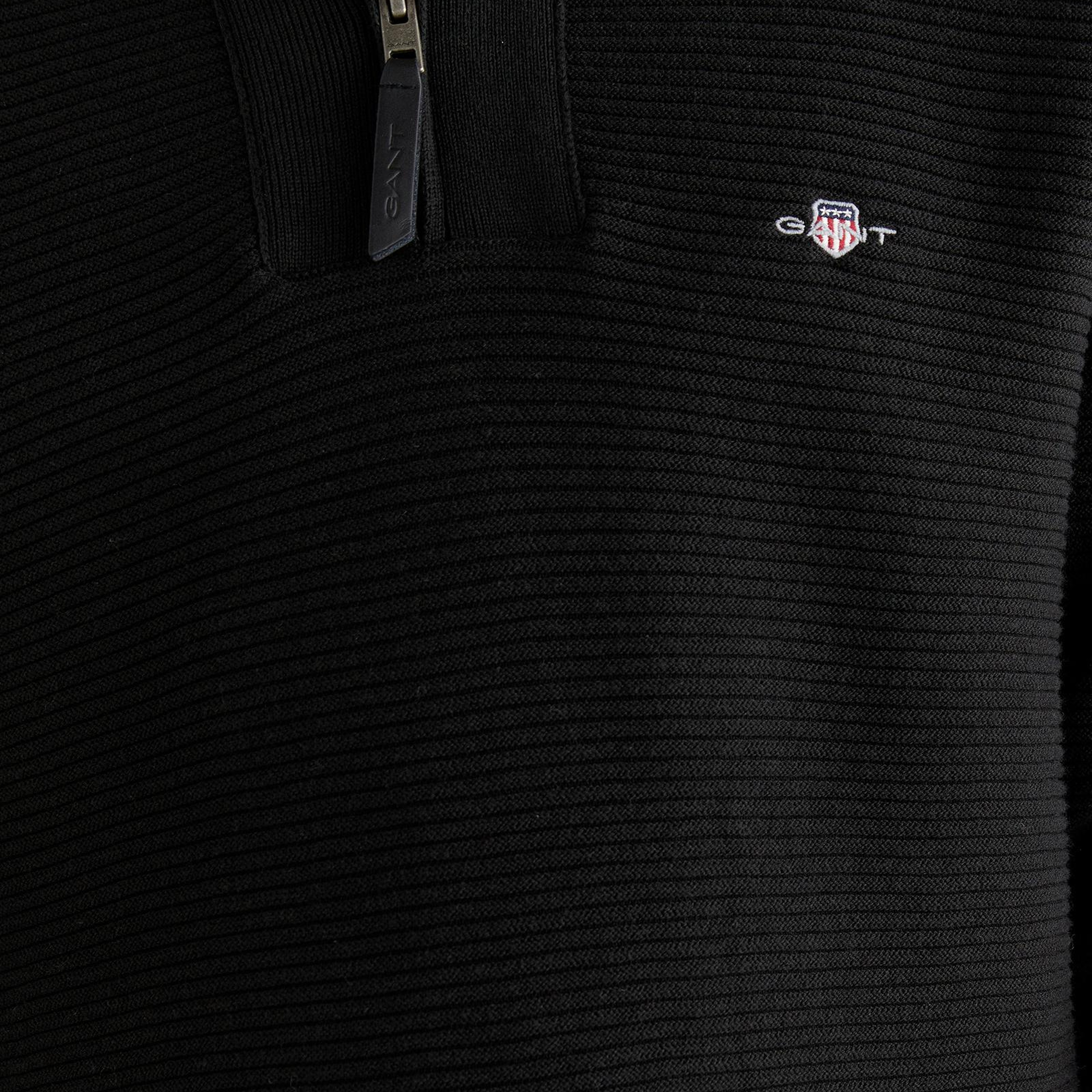 GANT Erkek Siyah Regular Fit Yarım Fermuarlı Triko