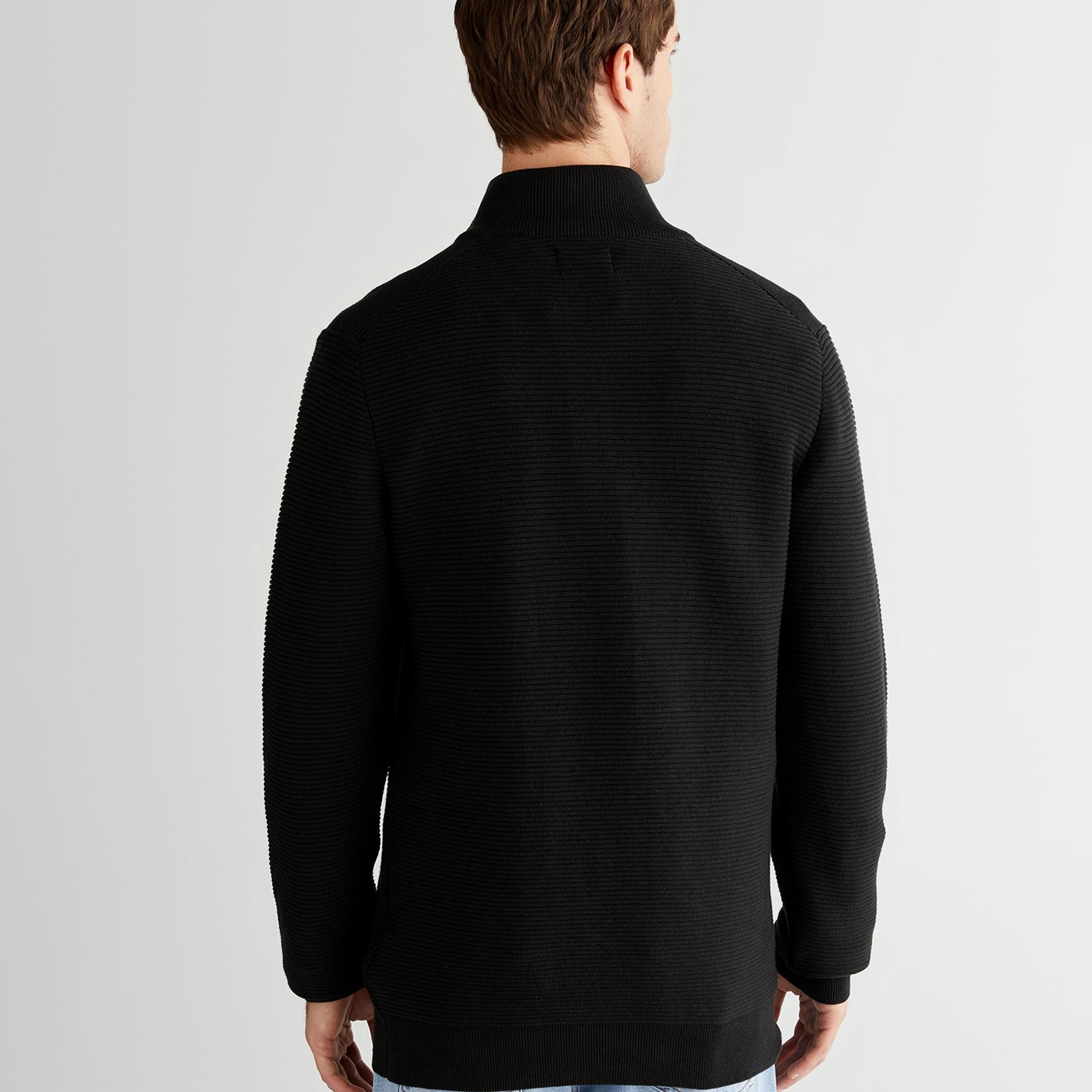 GANT Erkek Siyah Regular Fit Yarım Fermuarlı Triko