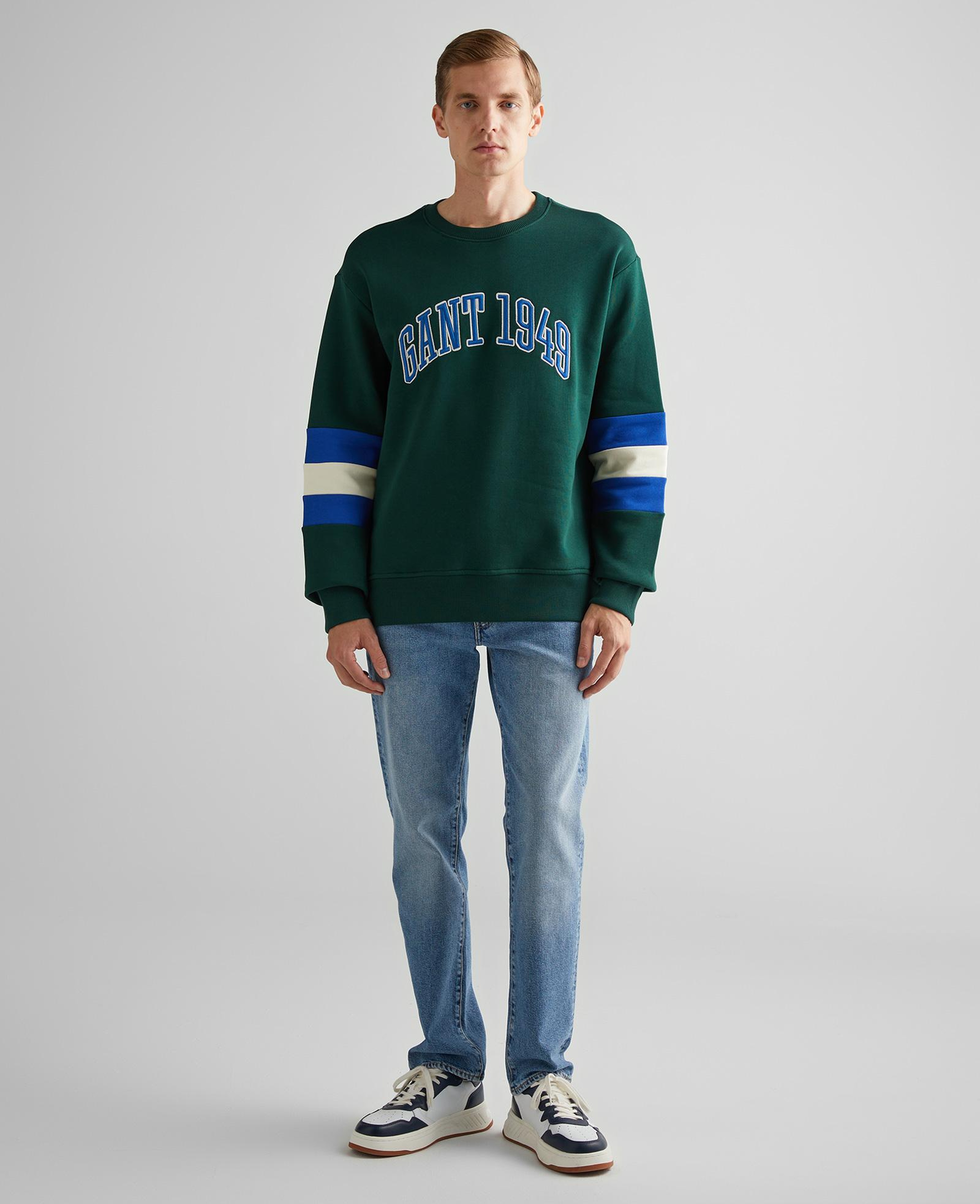 GANT Erkek Yeşil Relaxed Fit Bisiklet Yaka Renk Bloklu Sweatshirt