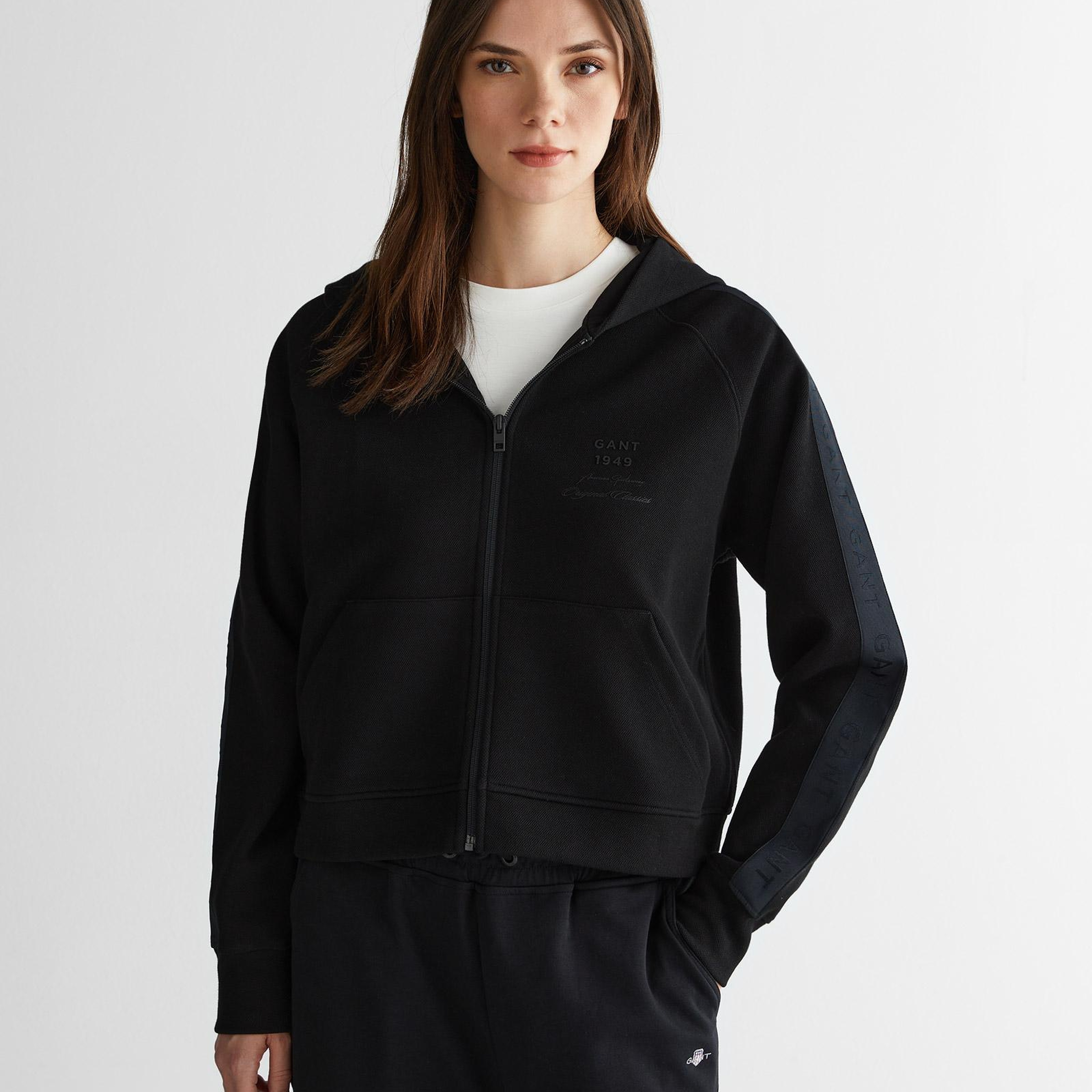 GANT Kadın Siyah Fermuarlı Kapüşonlu Sweatshirt