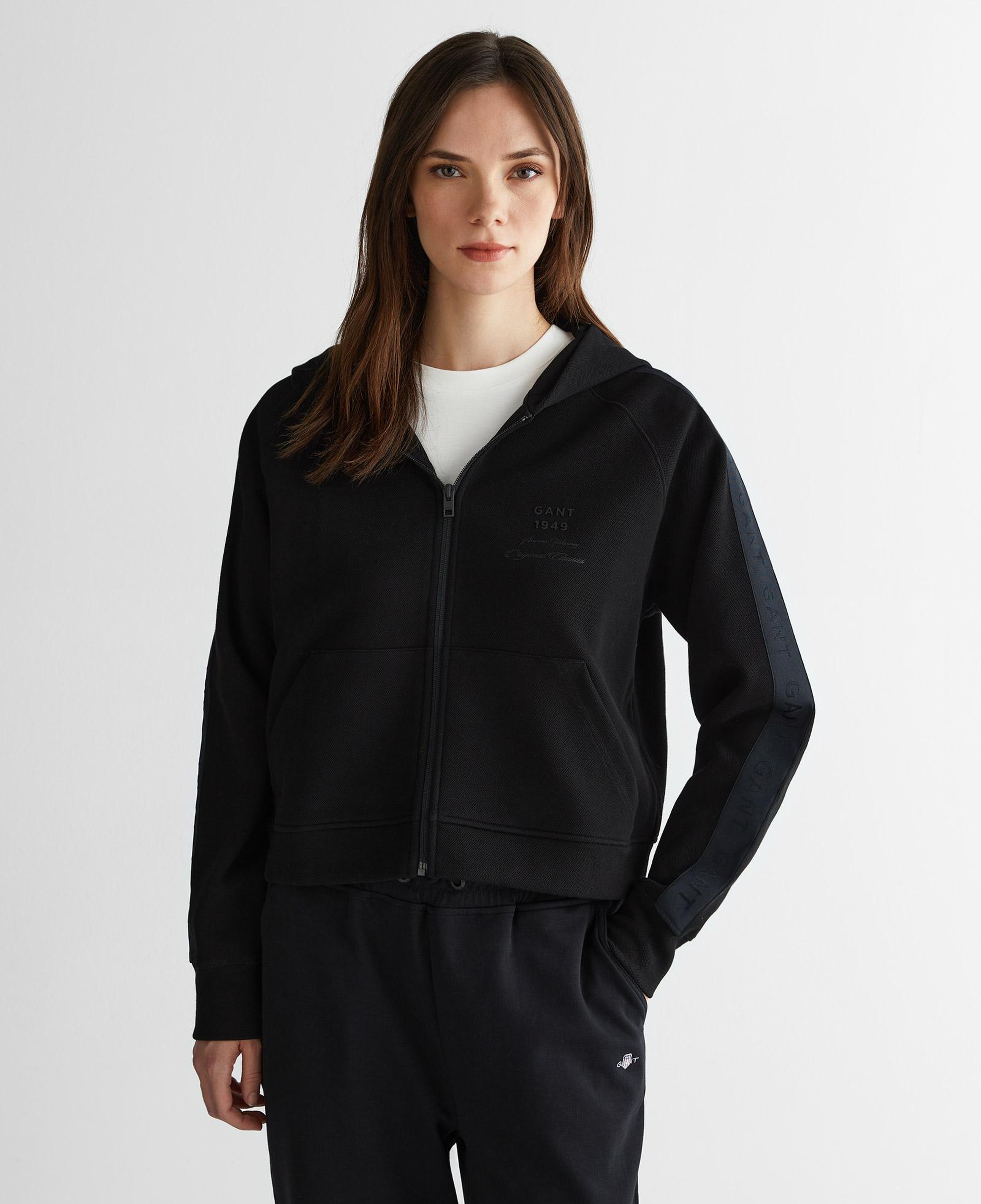 GANT Kadın Siyah Fermuarlı Kapüşonlu Sweatshirt