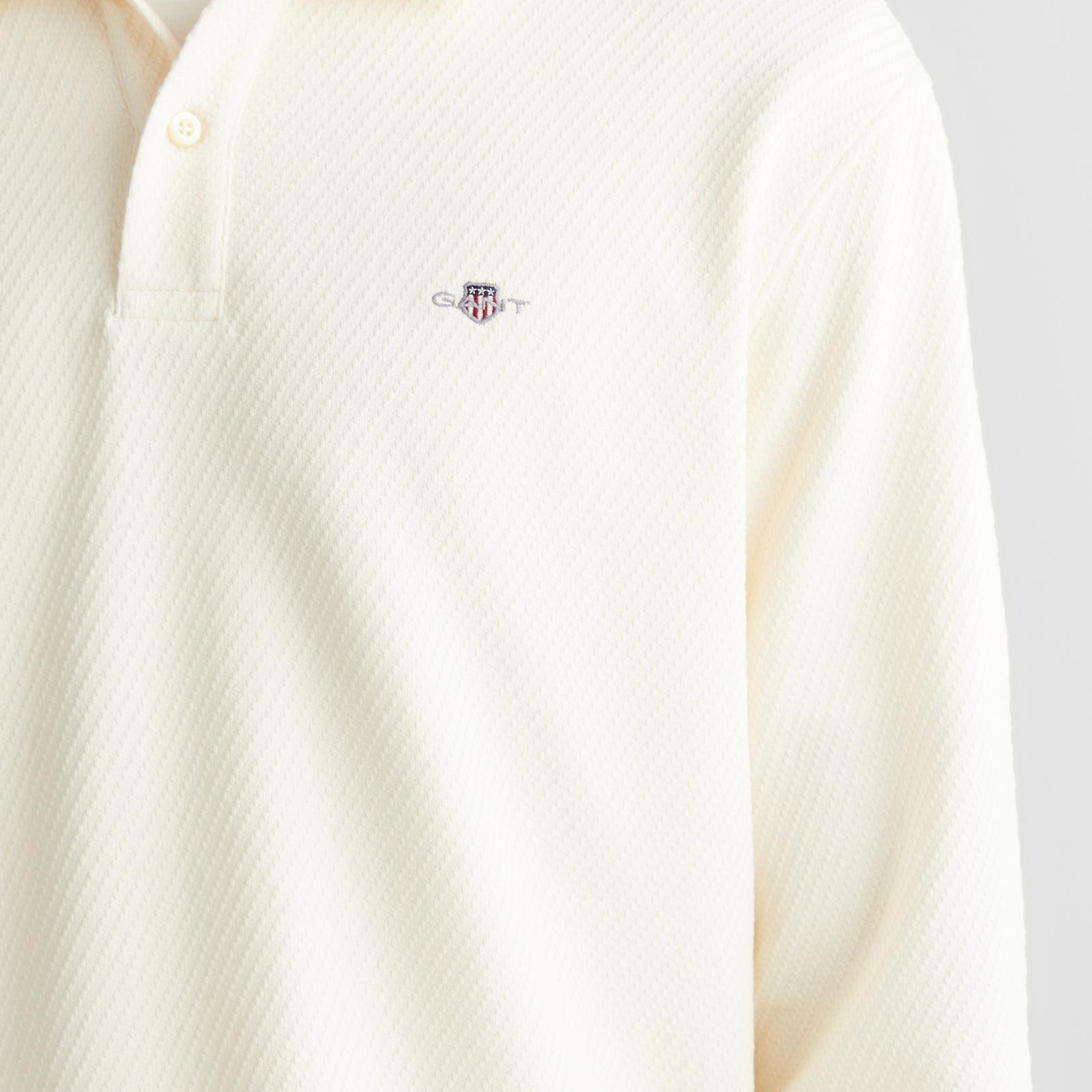 GANT Erkek Krem Relaxed Fit Polo Yaka Uzun Kollu T-Shirt