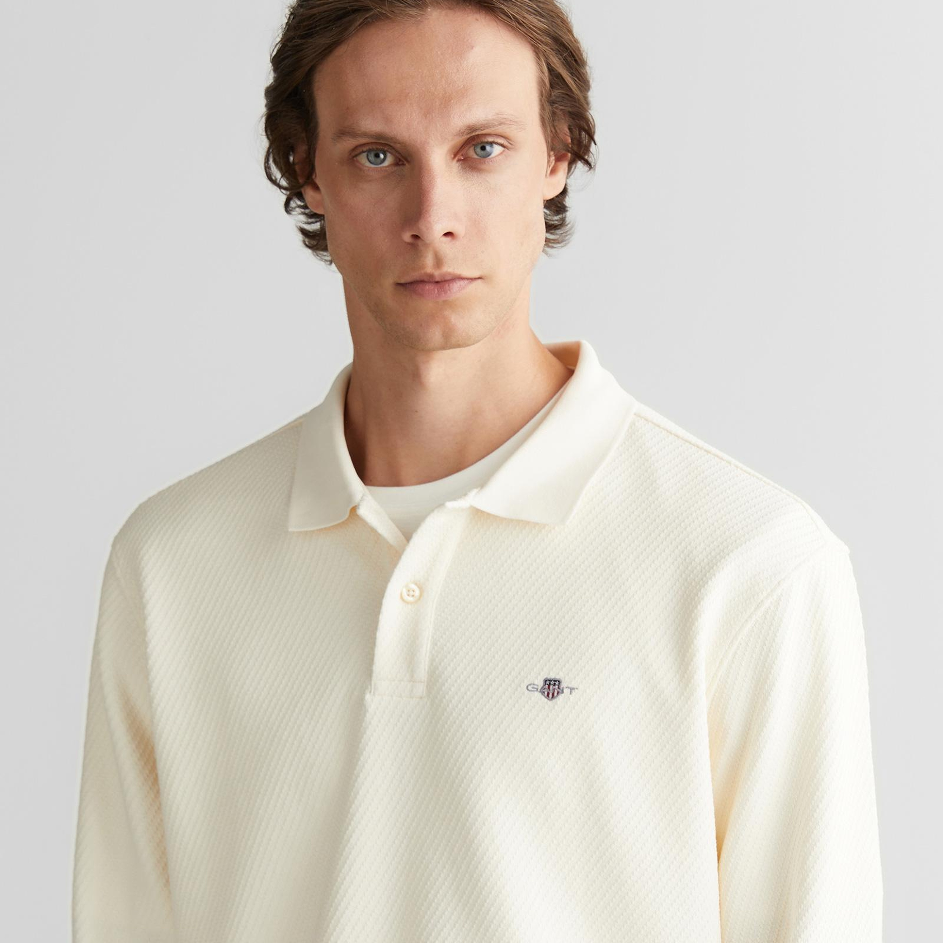 GANT Erkek Krem Relaxed Fit Polo Yaka Uzun Kollu T-Shirt