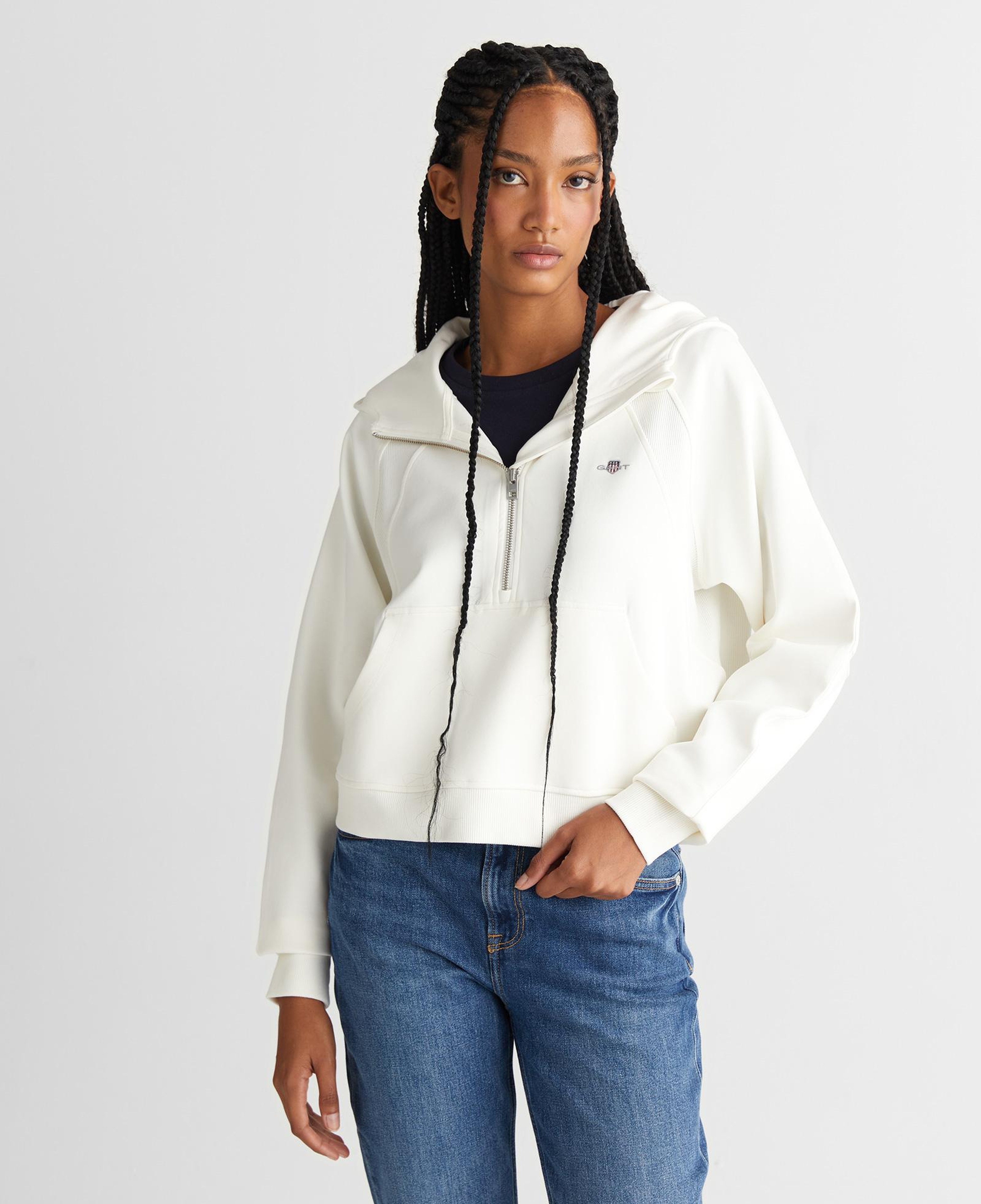 GANT Kadın Beyaz Regular Fit Kapüşonlu Sweatshirt