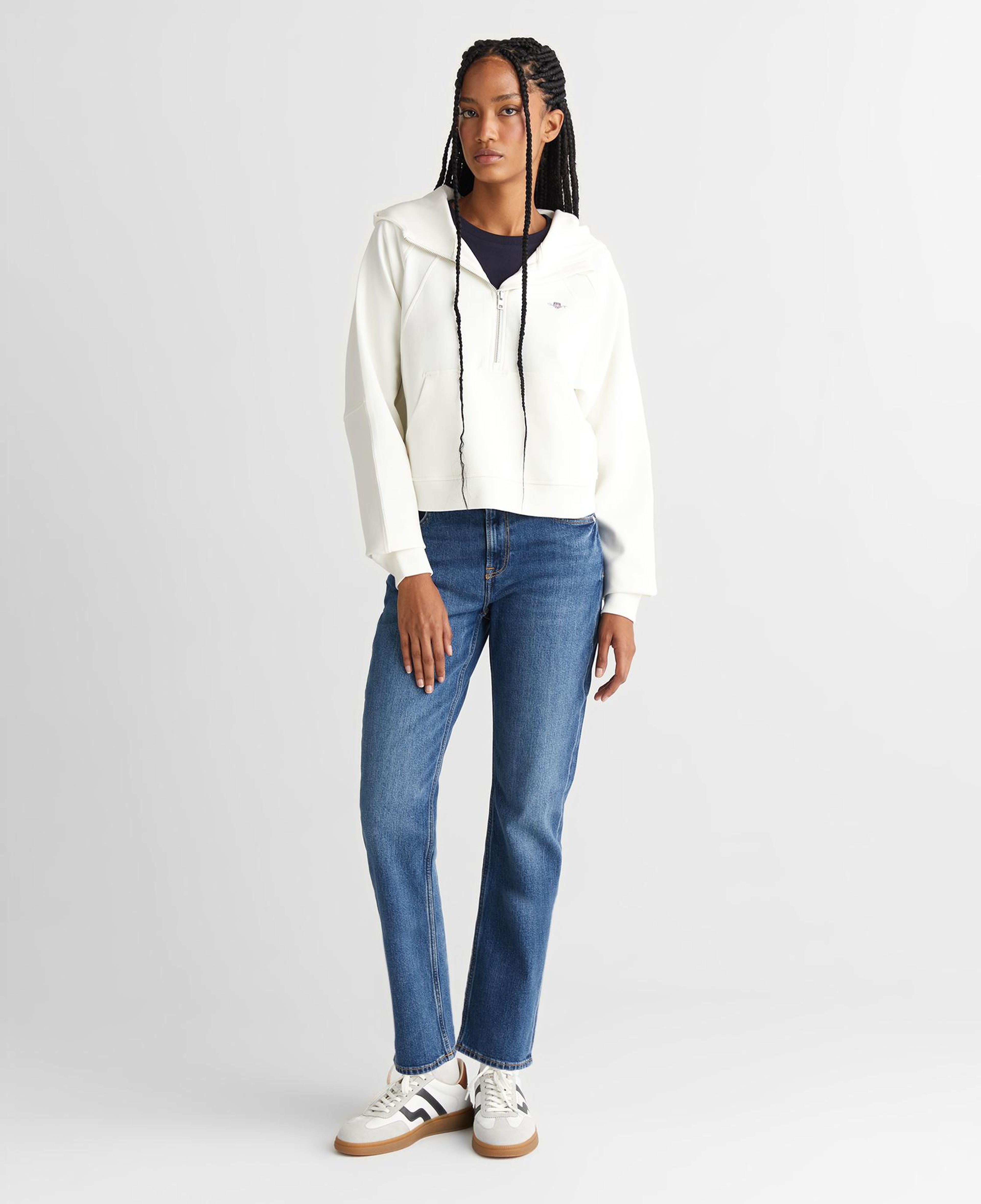 GANT Kadın Beyaz Regular Fit Kapüşonlu Sweatshirt