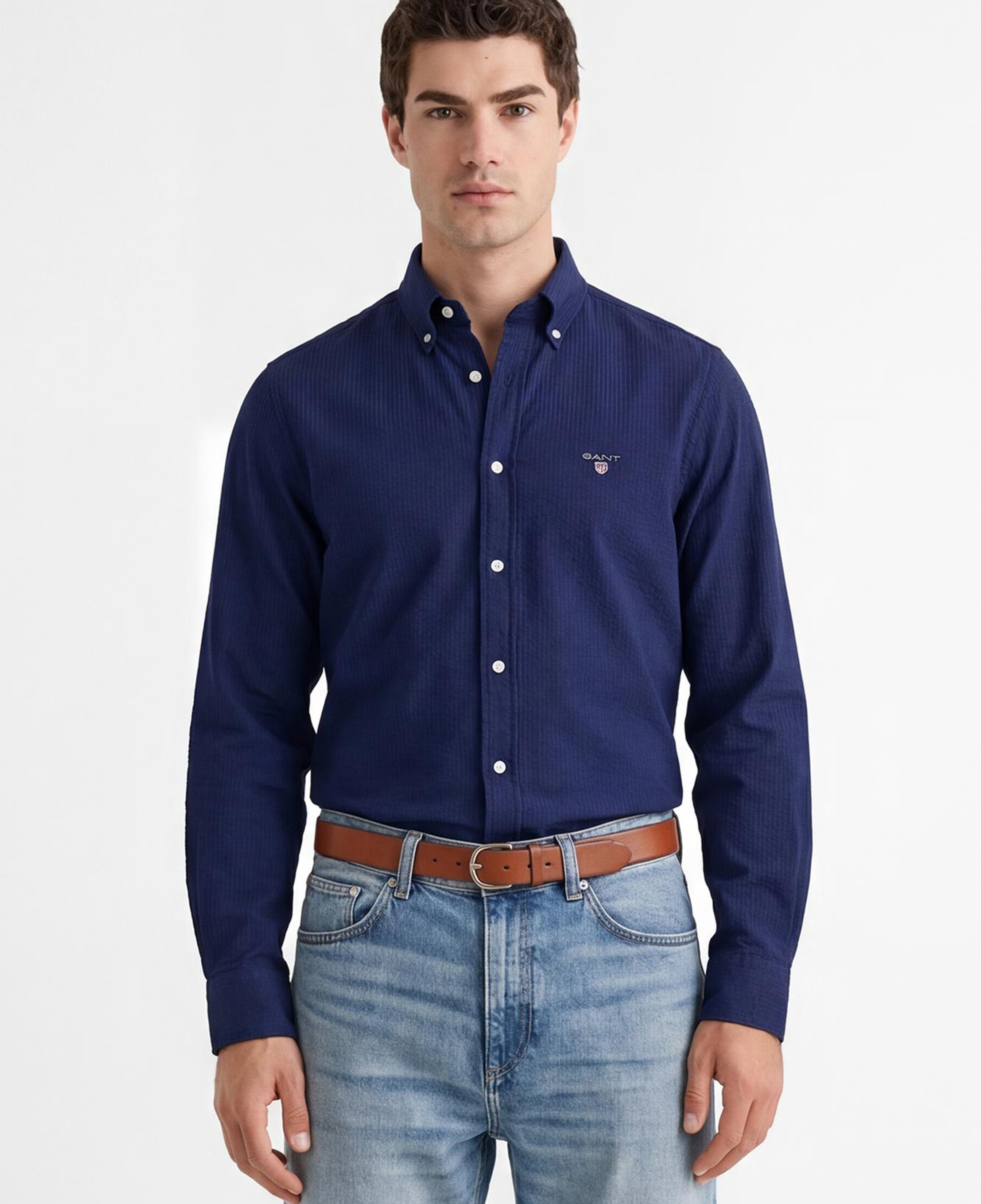 GANT Erkek Mavi Düğmeli Yaka Logolu Gömlek
