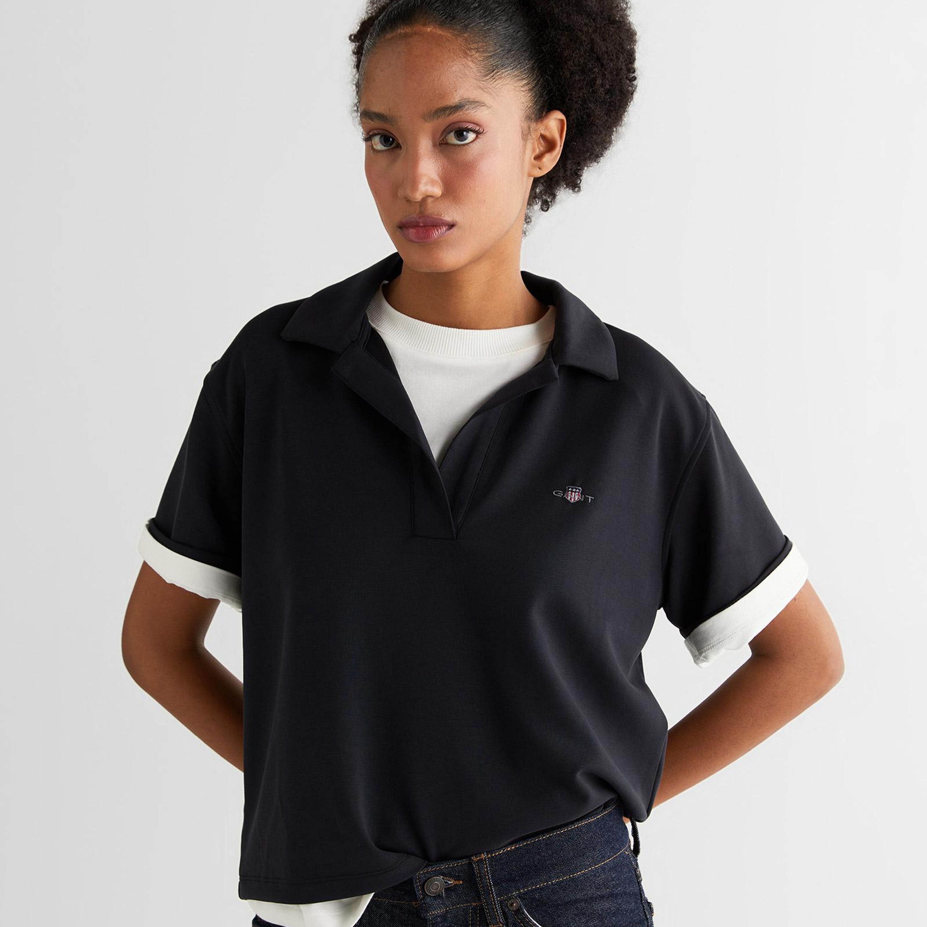 GANT Kadın Siyah Relaxed Fit Polo Yaka Polo