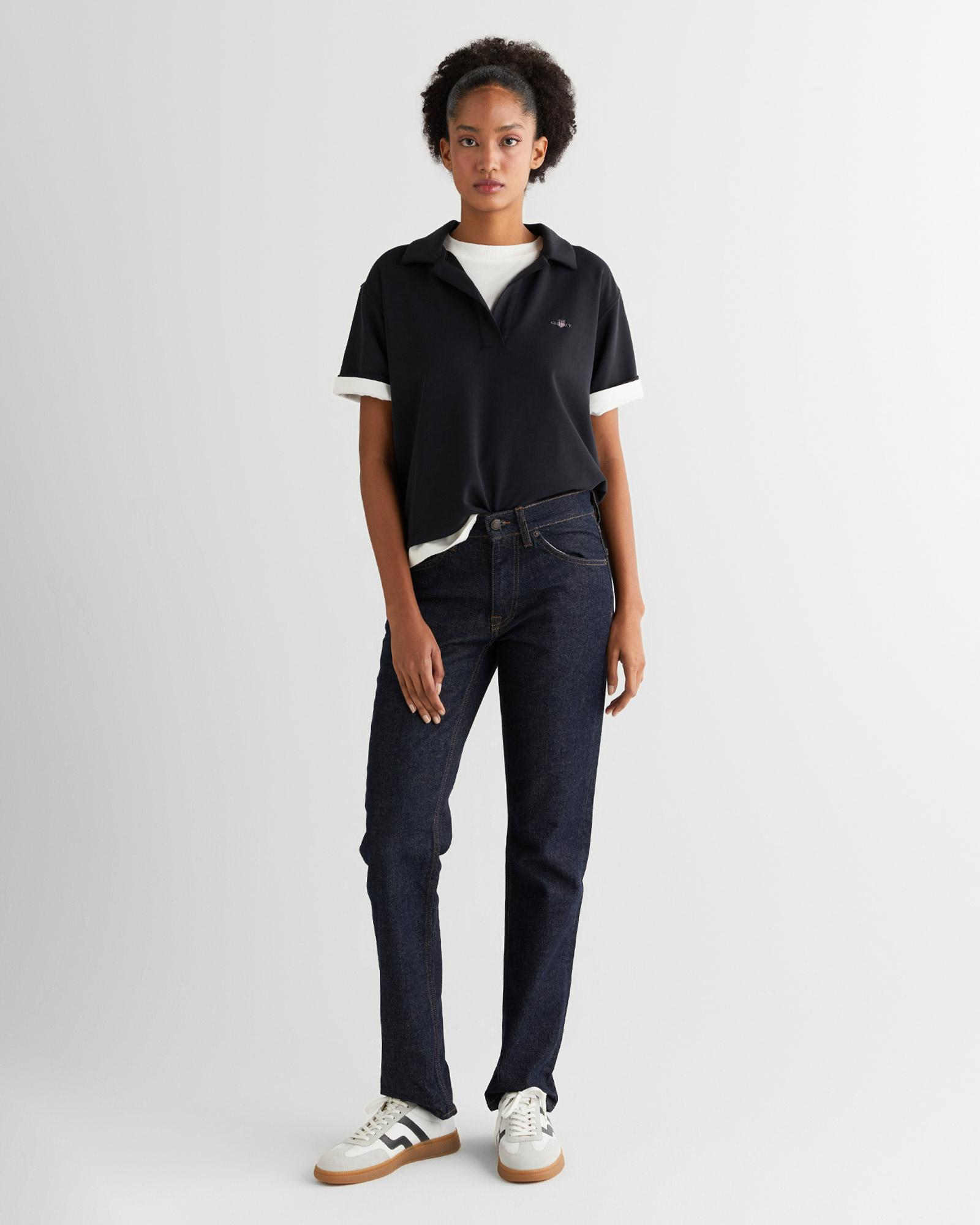 GANT Kadın Siyah Relaxed Fit Polo Yaka Polo