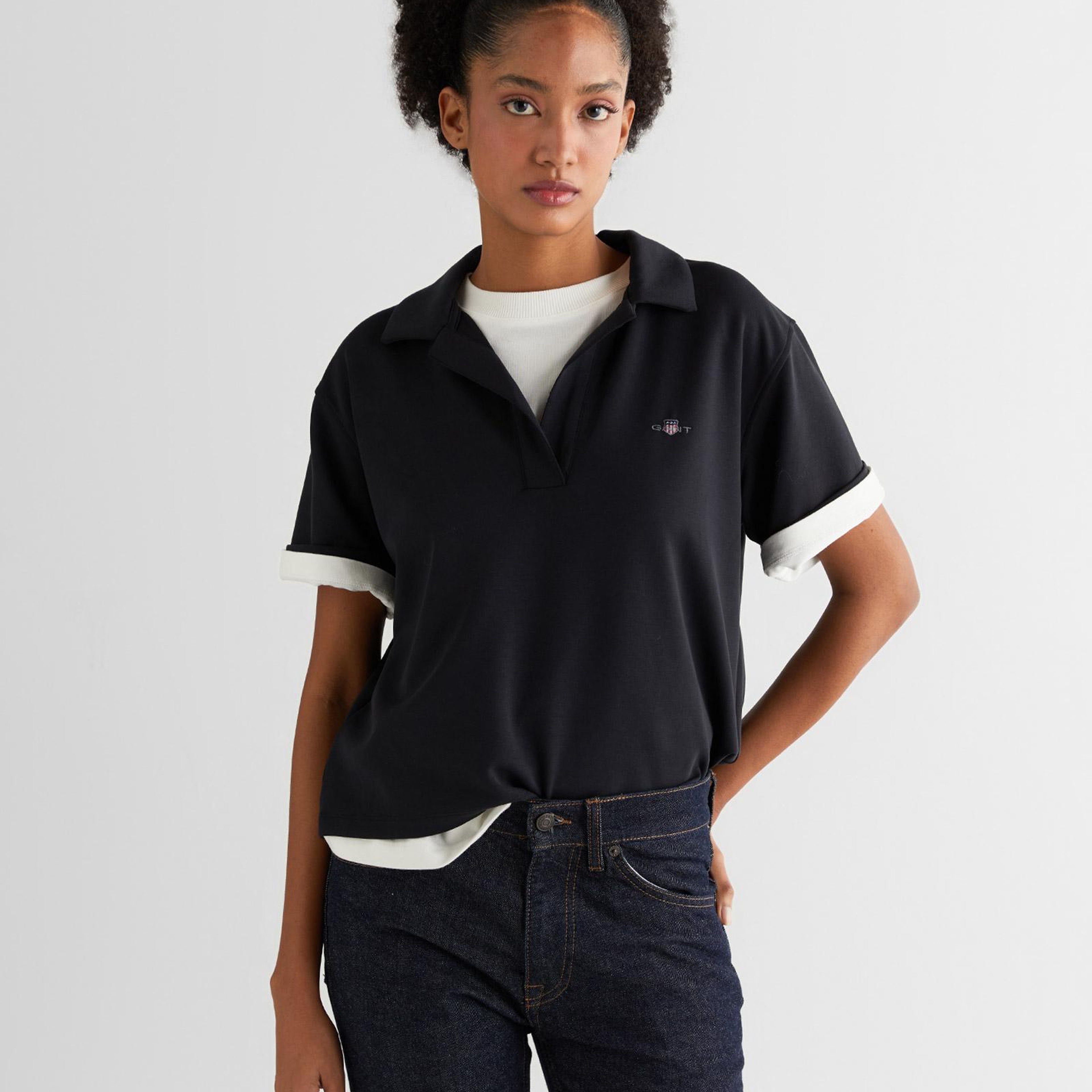 GANT Kadın Siyah Relaxed Fit Polo Yaka Polo