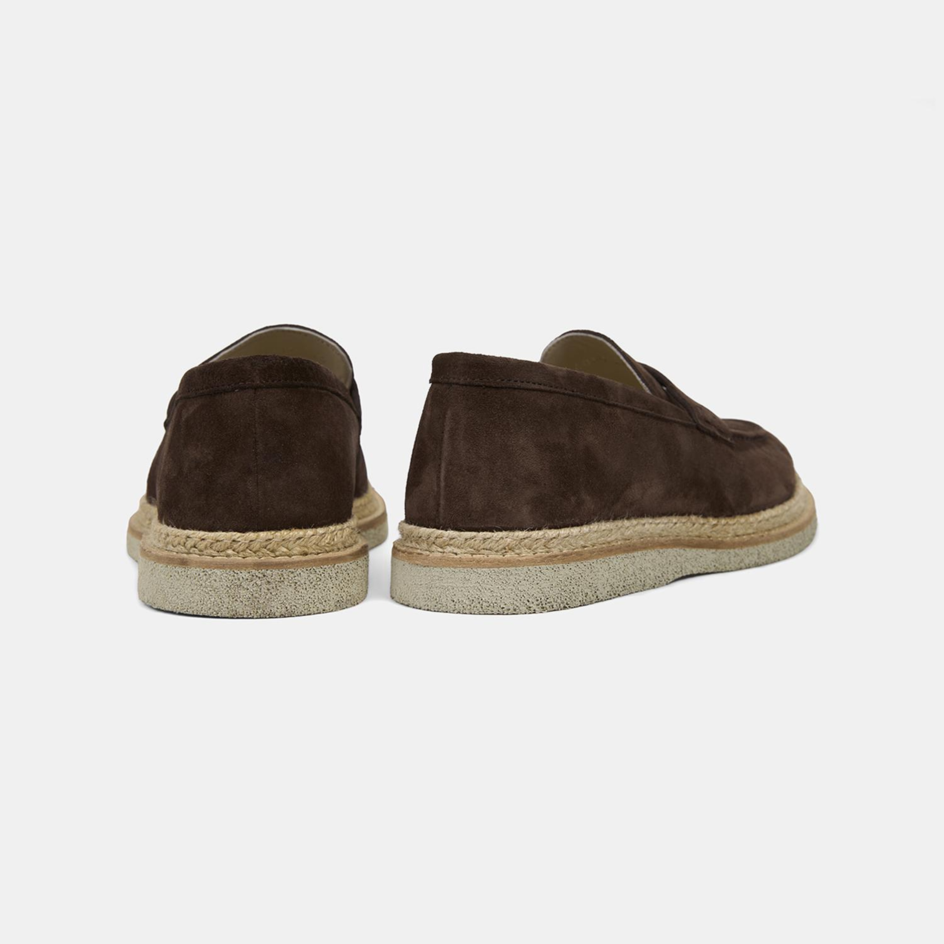 Erkek Kahve Hasır Detaylı Süet Deri Loafer