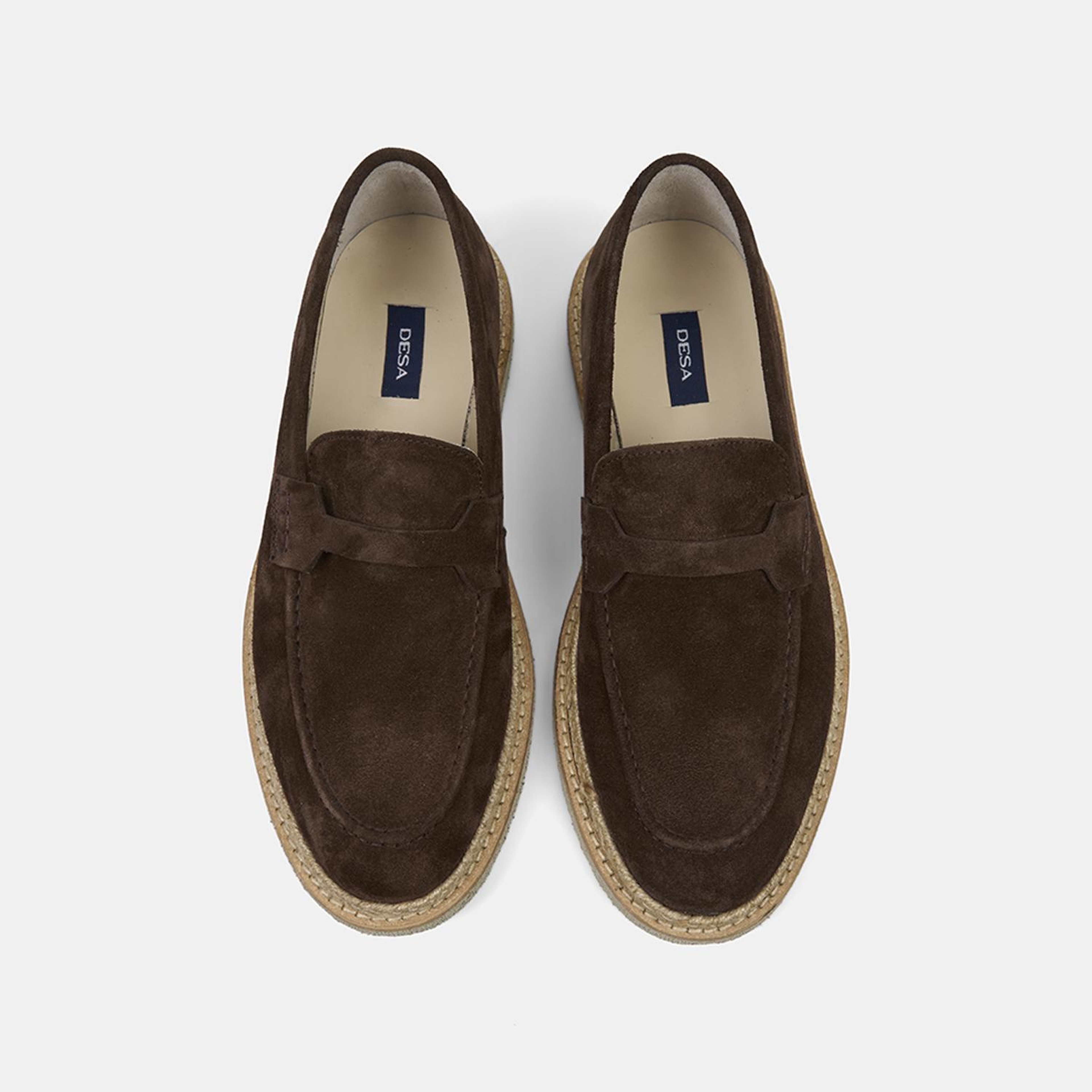 Erkek Kahve Hasır Detaylı Süet Deri Loafer