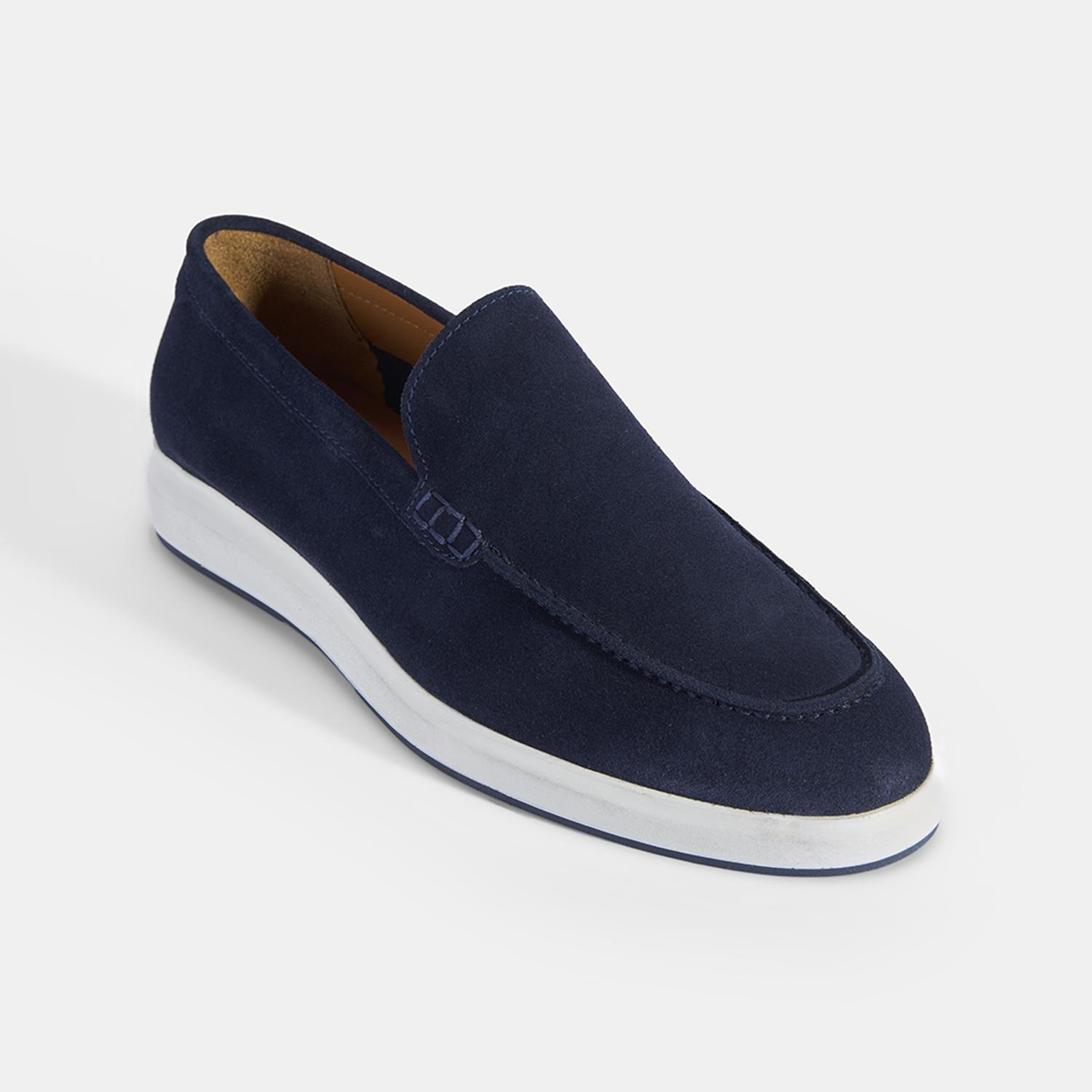 Erkek Lacivert Klasik Beyaz Tabanlı Süet Loafer