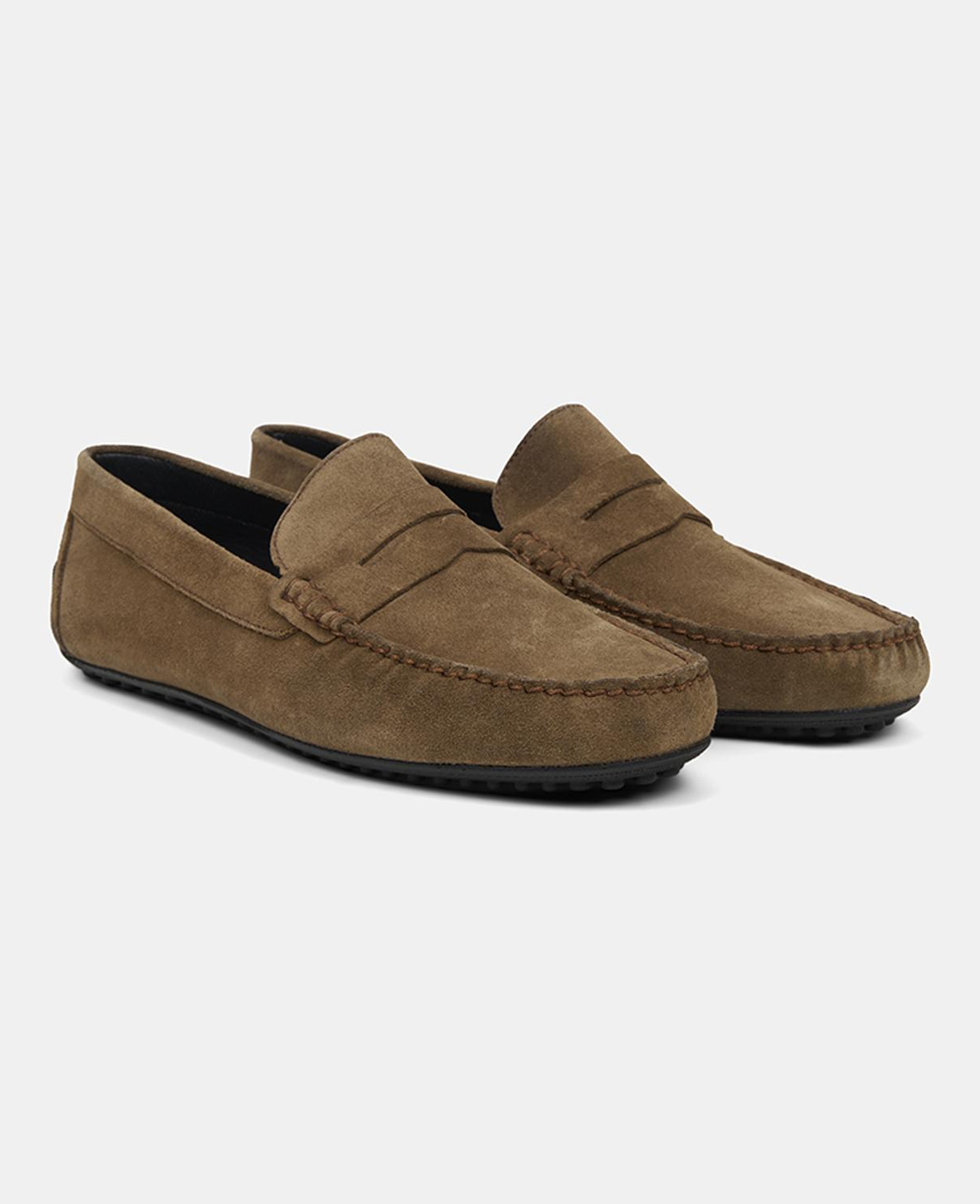 Erkek Koyu Bej Yuvarlak Burun Spor Günlük Süet Loafer