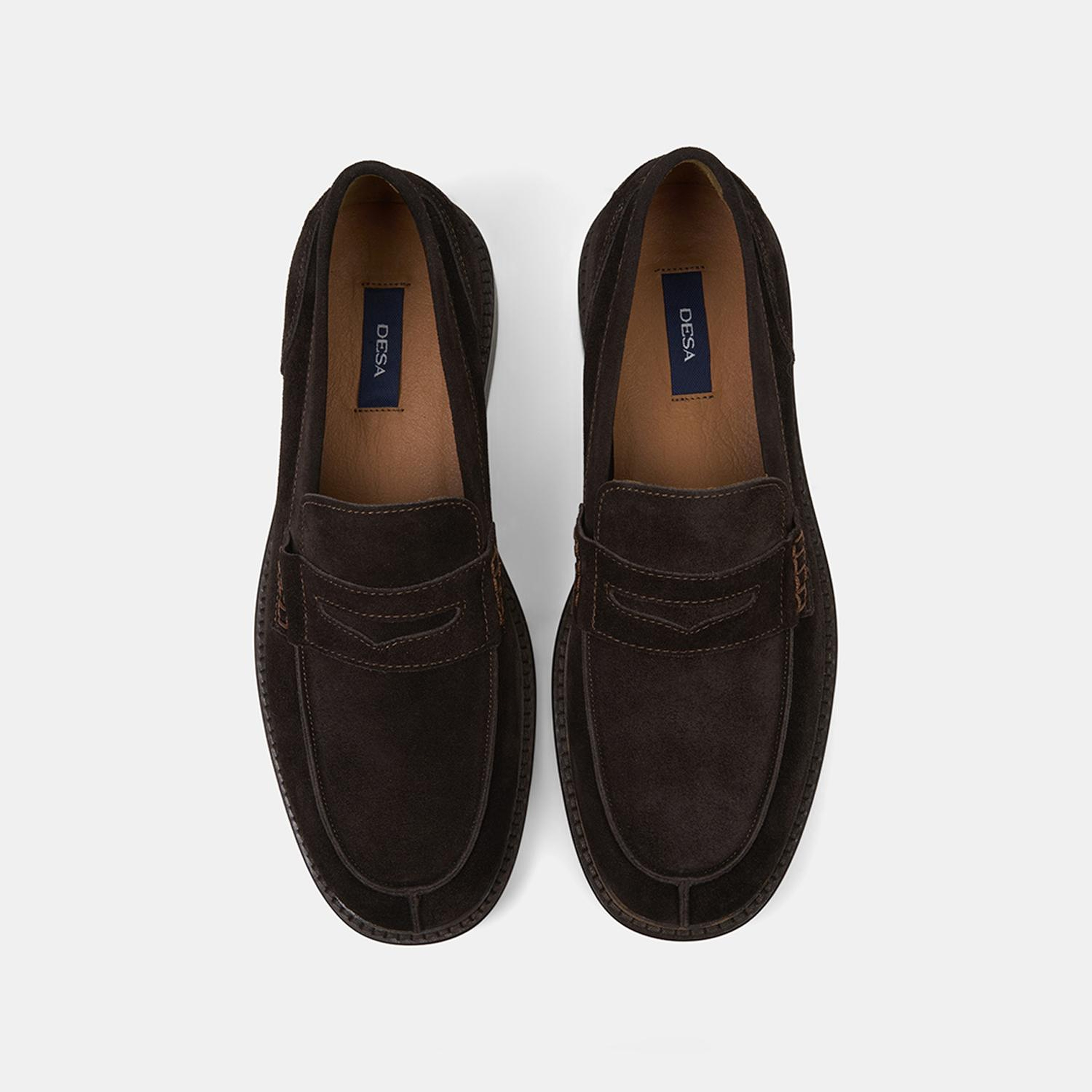 Erkek Kahve Dikiş Detaylı Süet Deri Loafer