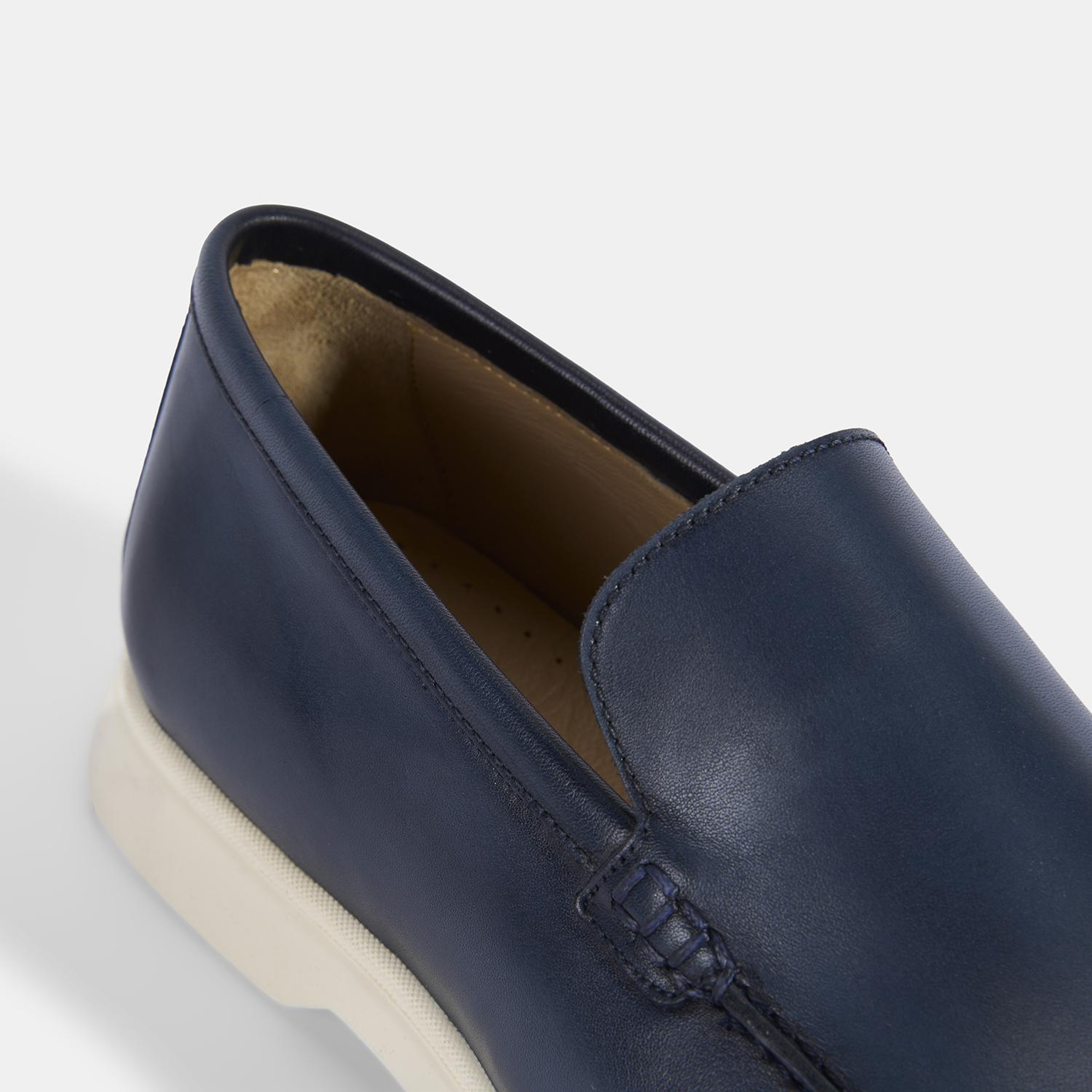 Erkek Lacivert Klasik Beyaz Tabanlı Deri Loafer