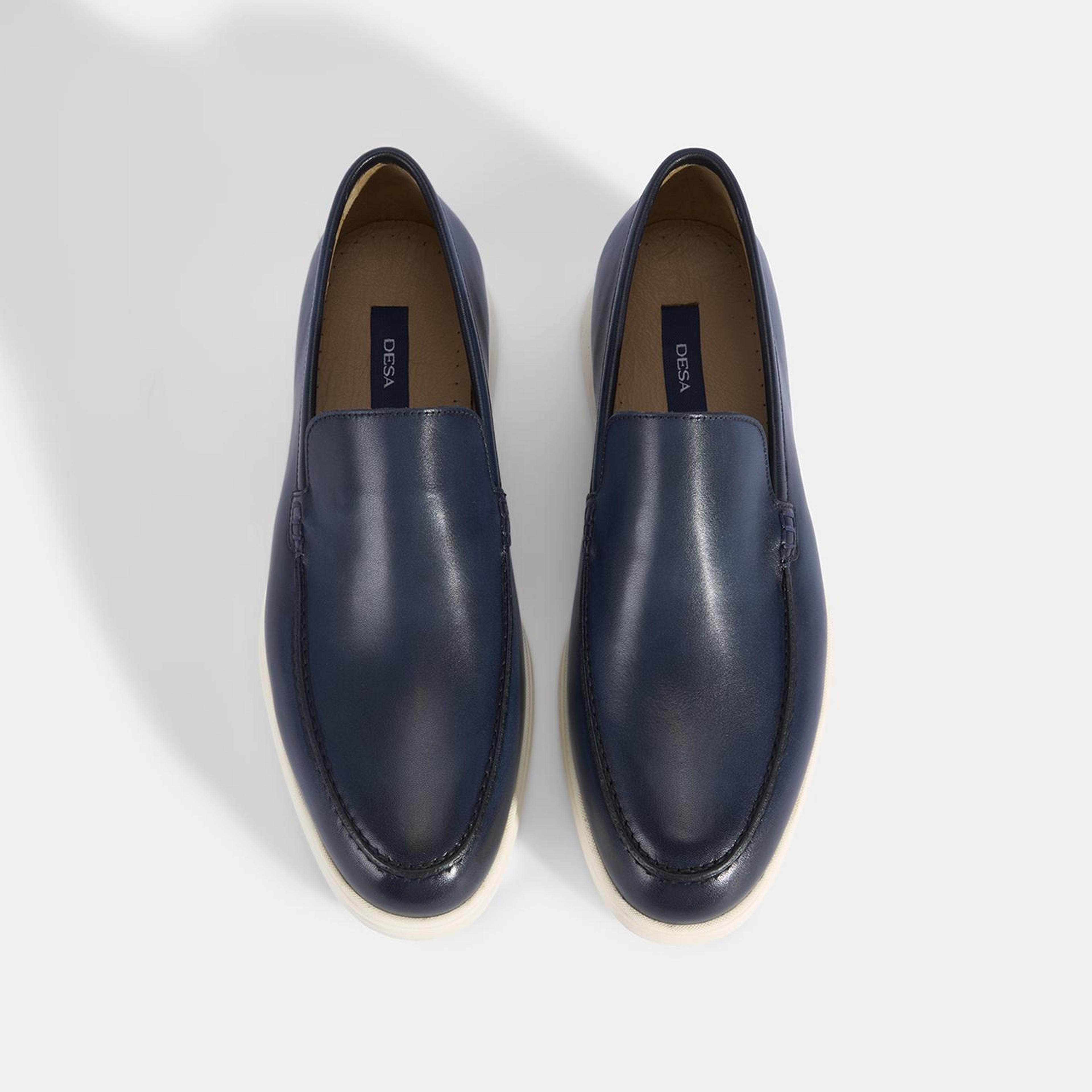 Erkek Lacivert Klasik Beyaz Tabanlı Deri Loafer