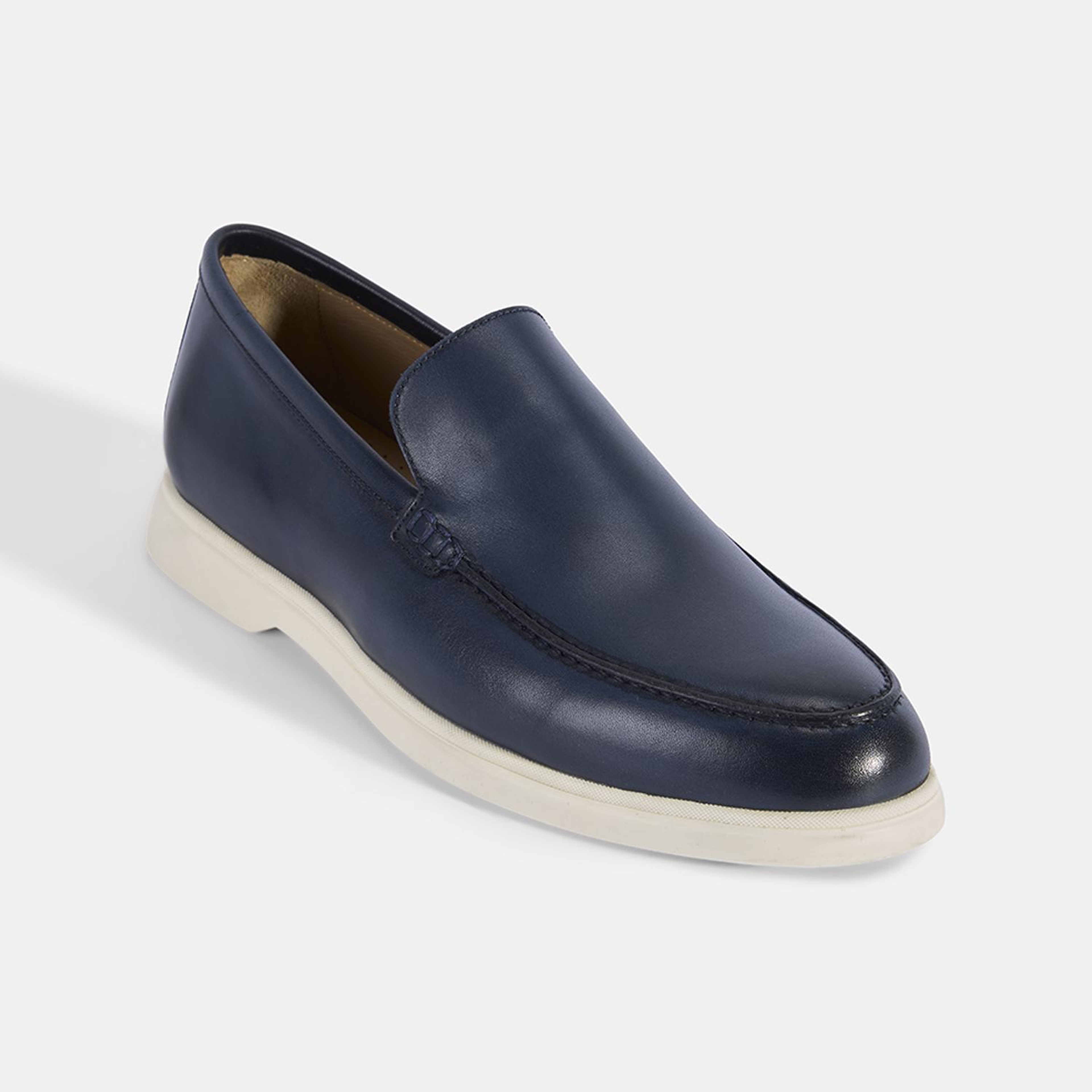 Erkek Lacivert Klasik Beyaz Tabanlı Deri Loafer