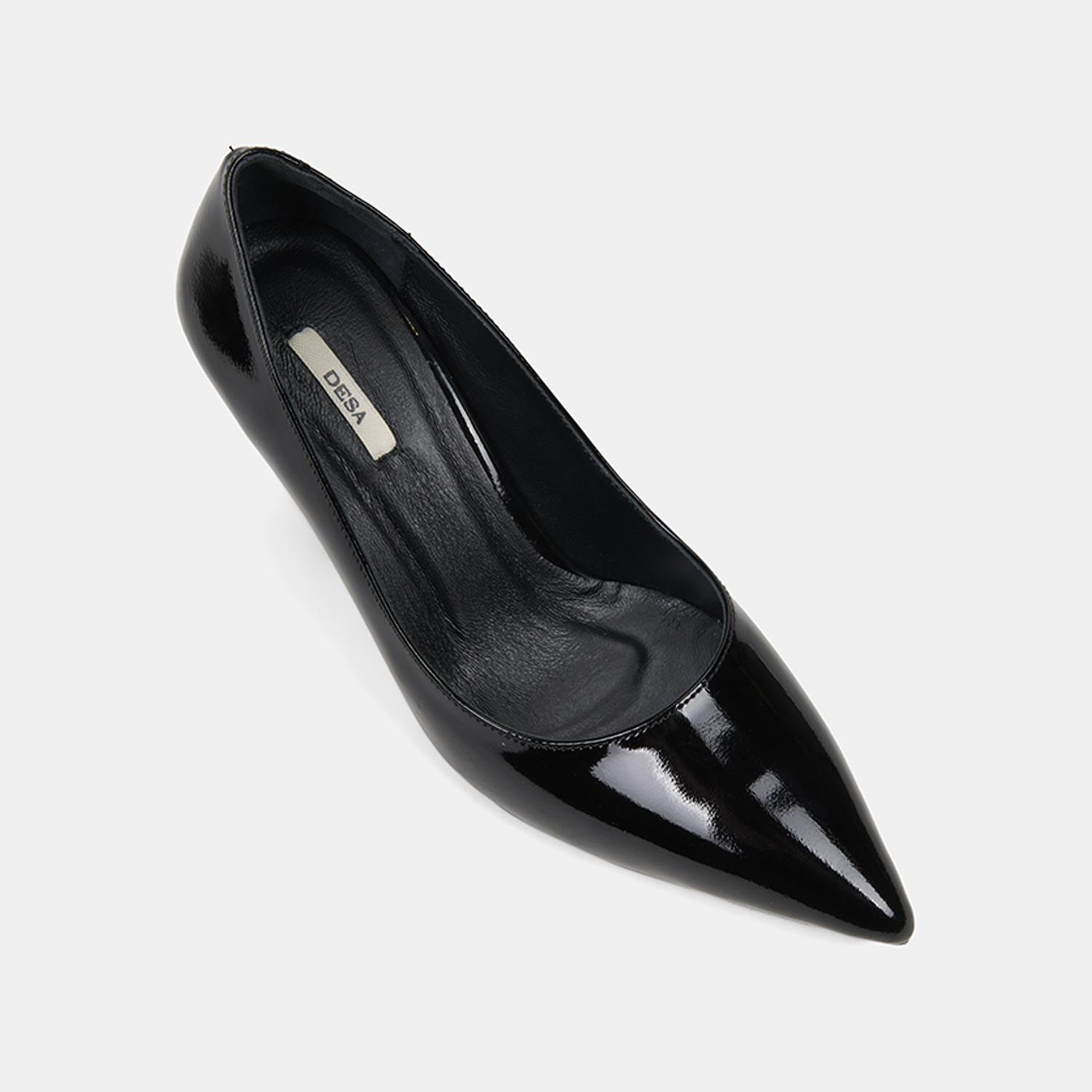 Kadın Siyah Sivri Burunlu Klasik Rugan Deri Stiletto