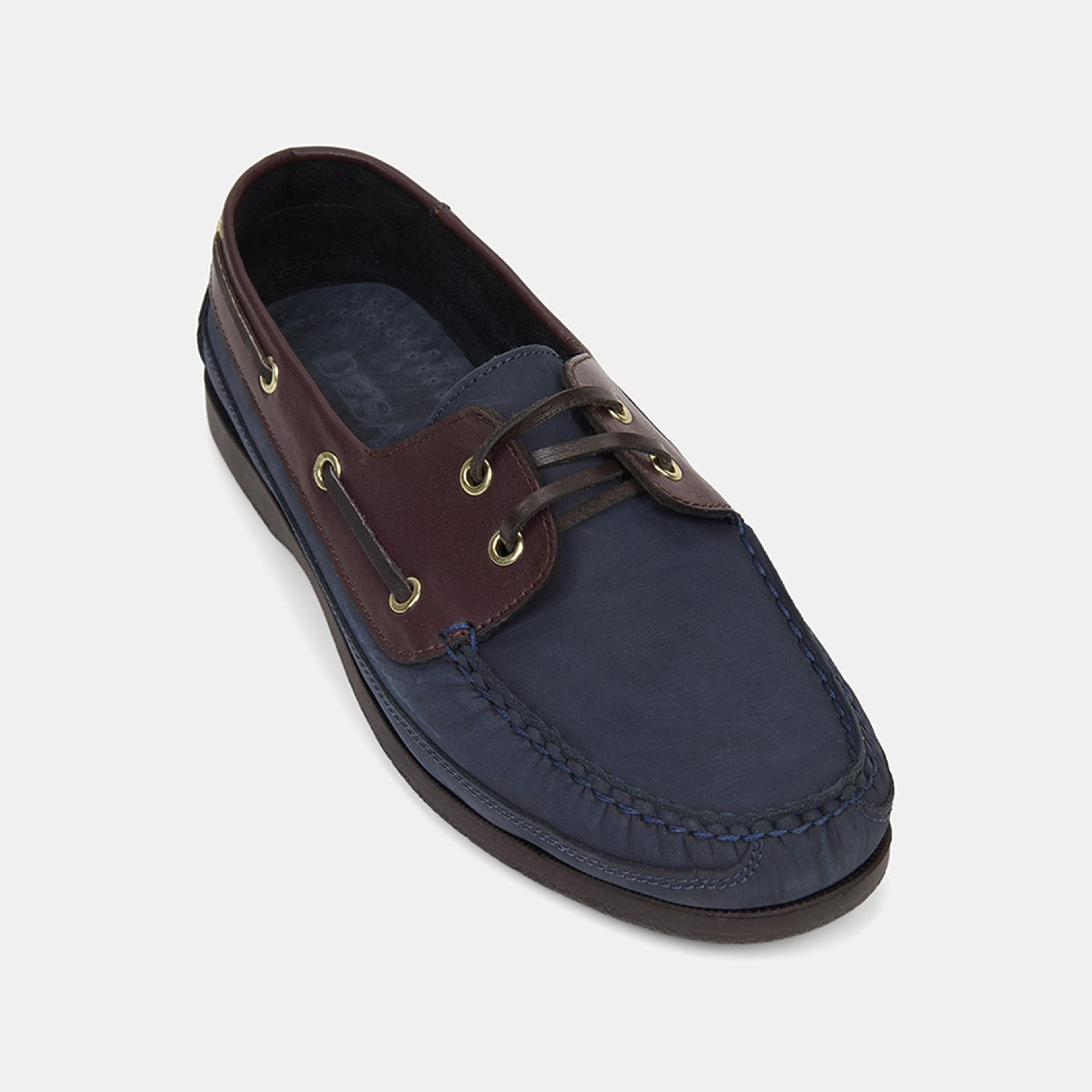 Erkek Lacivert - Bordo Detaylı Nubuk Deri Loafer